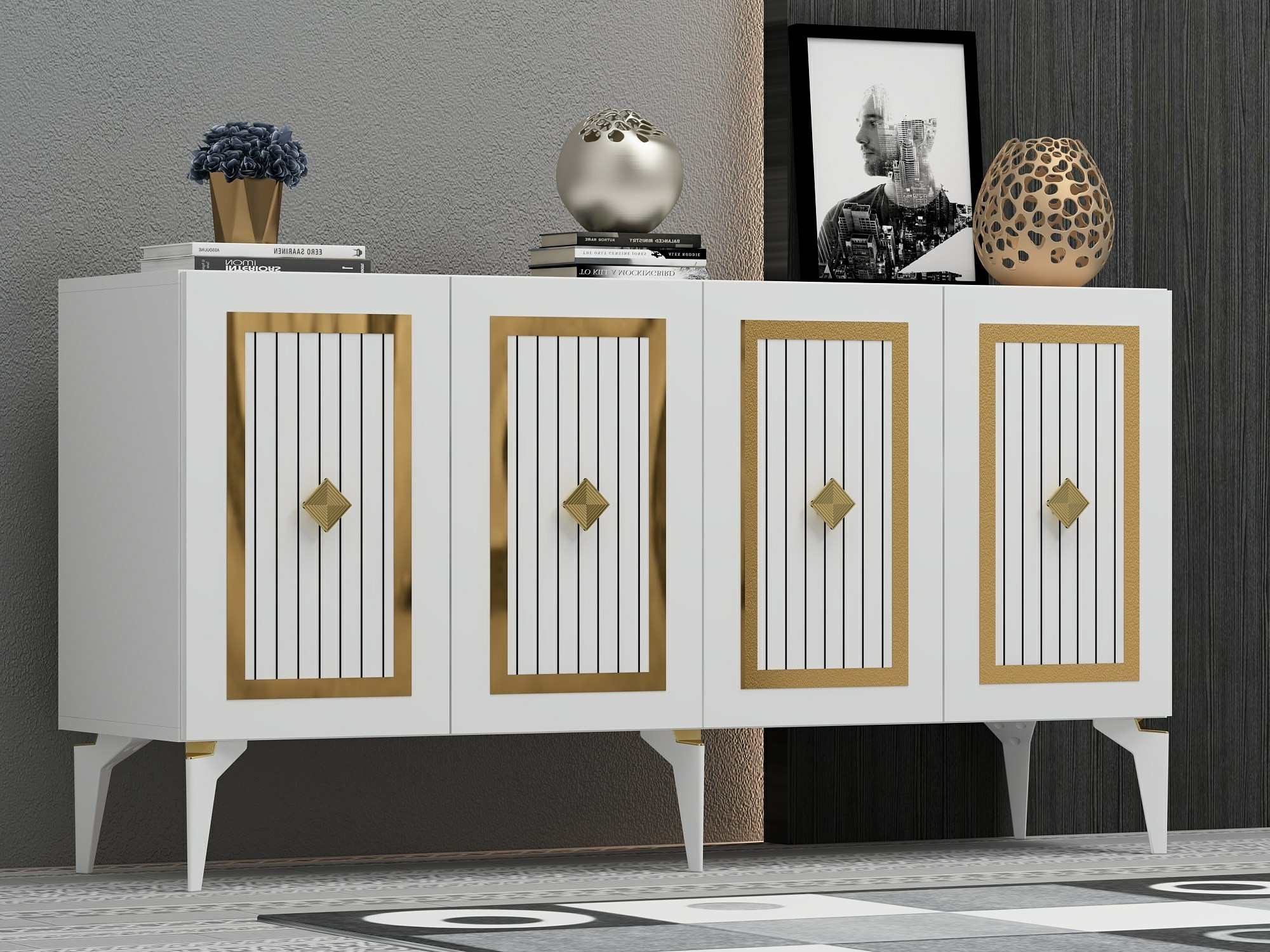 Шкаф Kailua 1886 (Бял + Златно)