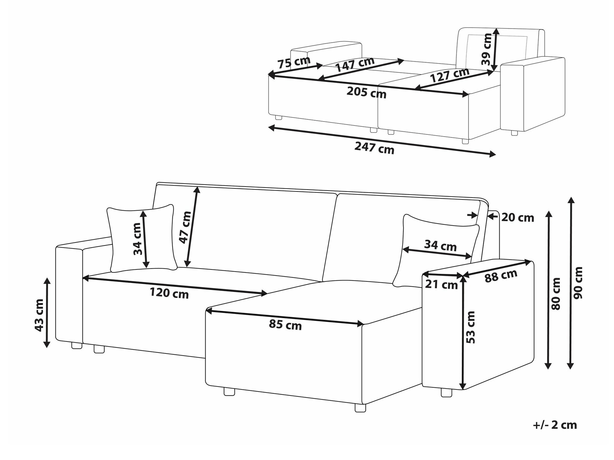 Ъглов диван Berwyn 1740 (Бял)