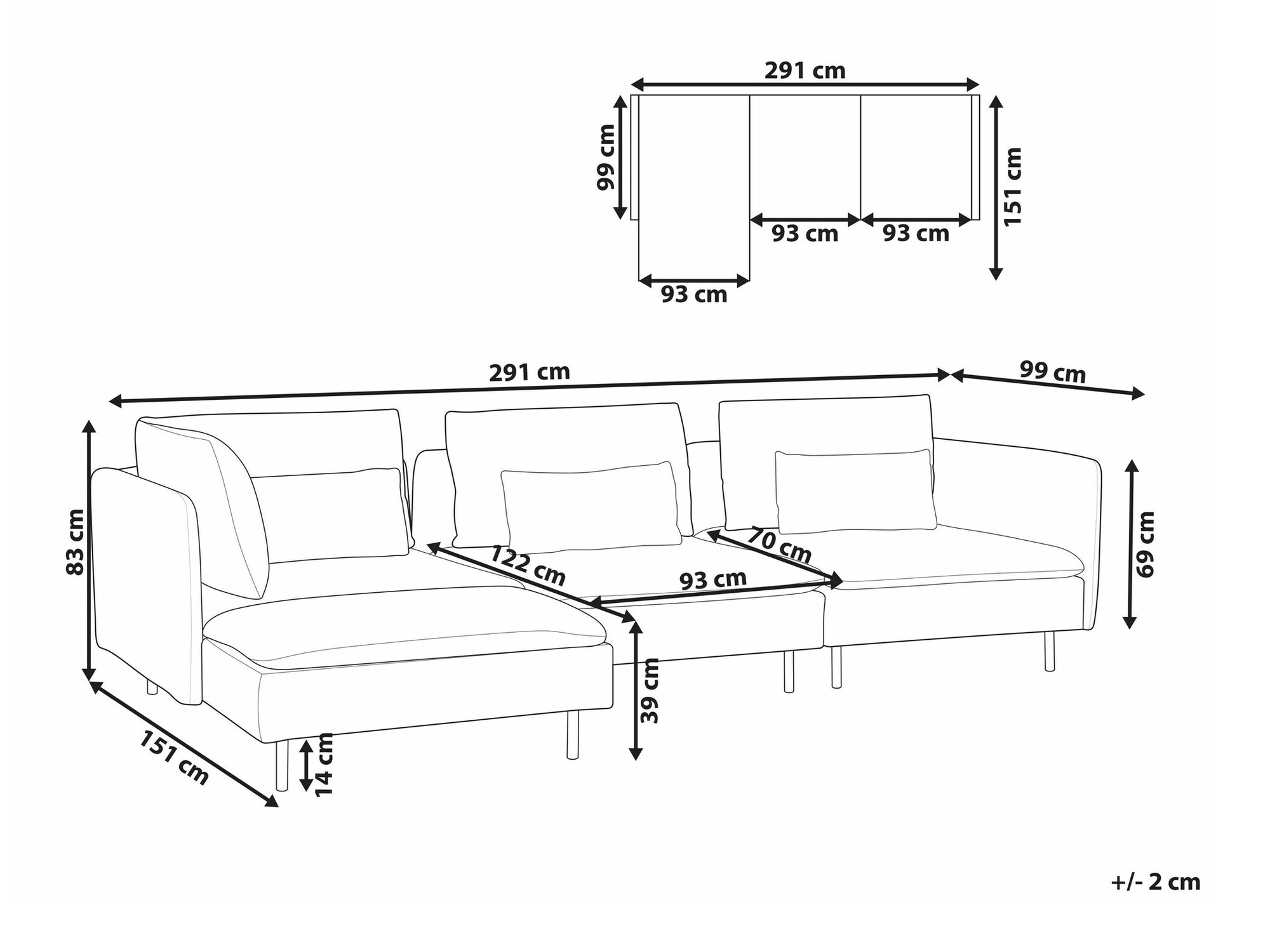 Ъглов диван Berwyn 1746 (Светло сив)