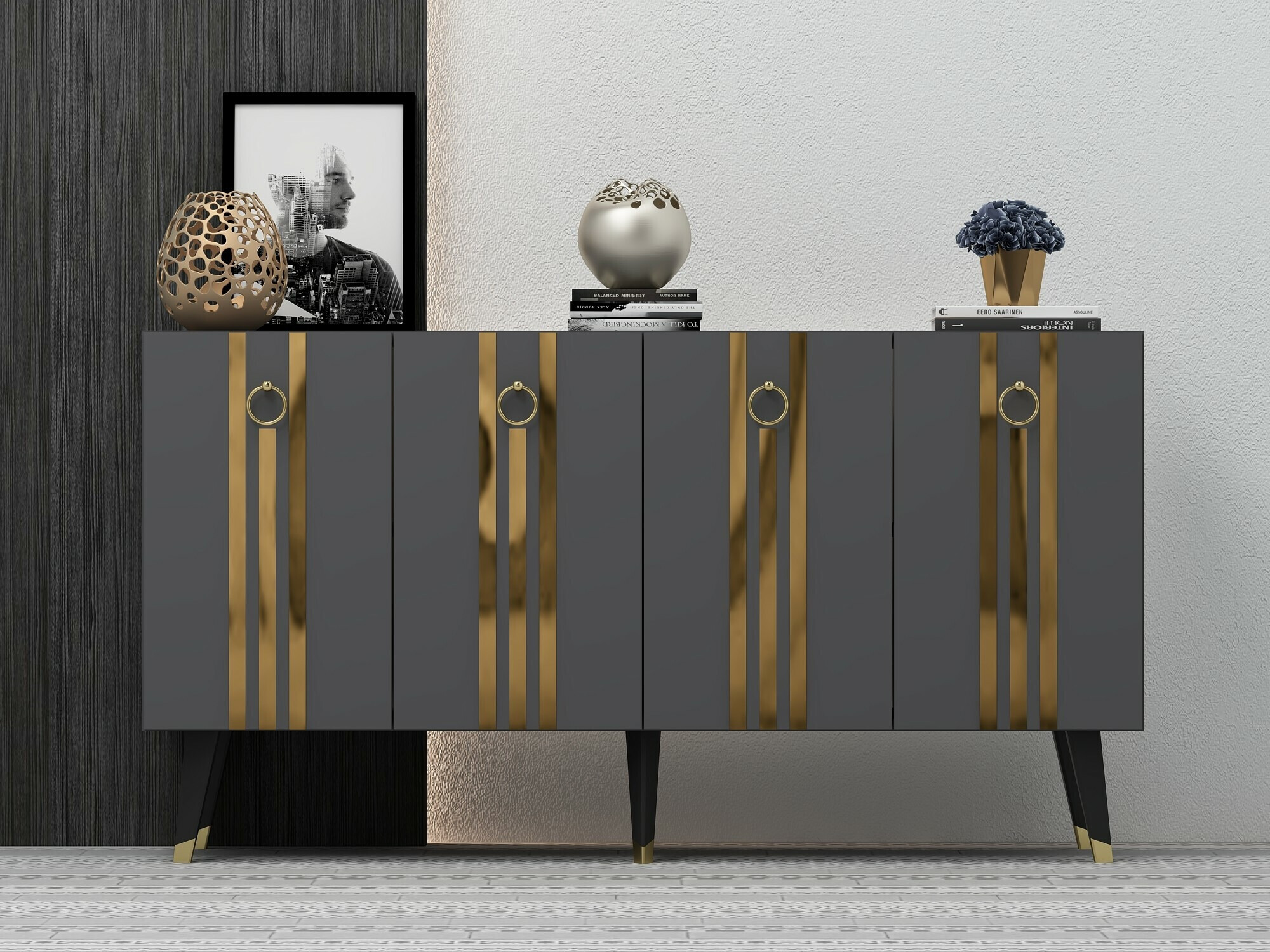 Шкаф Kailua 1970 (Антрацит + Златно)