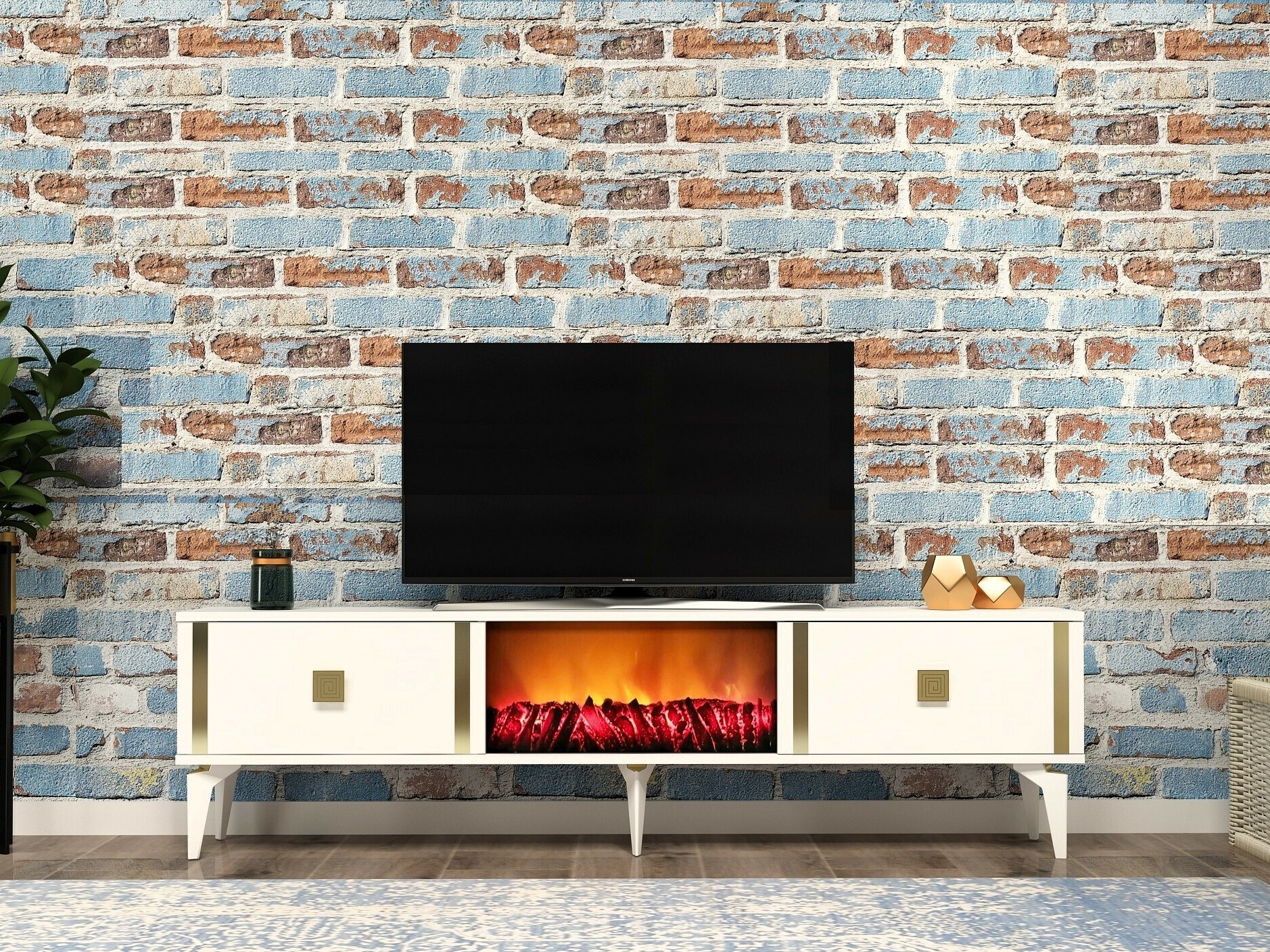 ТВ шкаф Kailua 1988 (Бял + Златно)