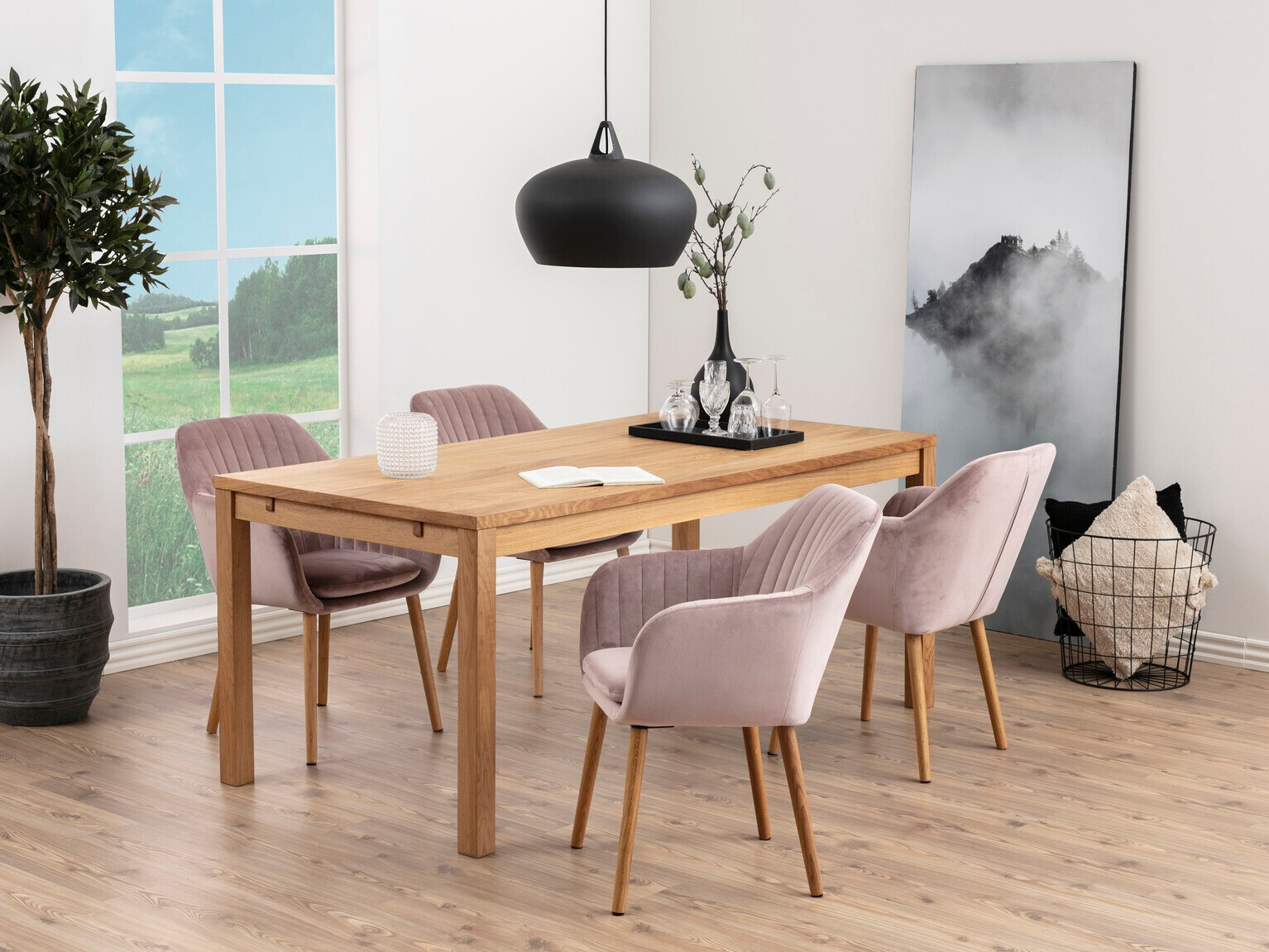 Маса и столове за трапезария Norsica Daltea 114 (Пепел от рози + Ярък дърво)