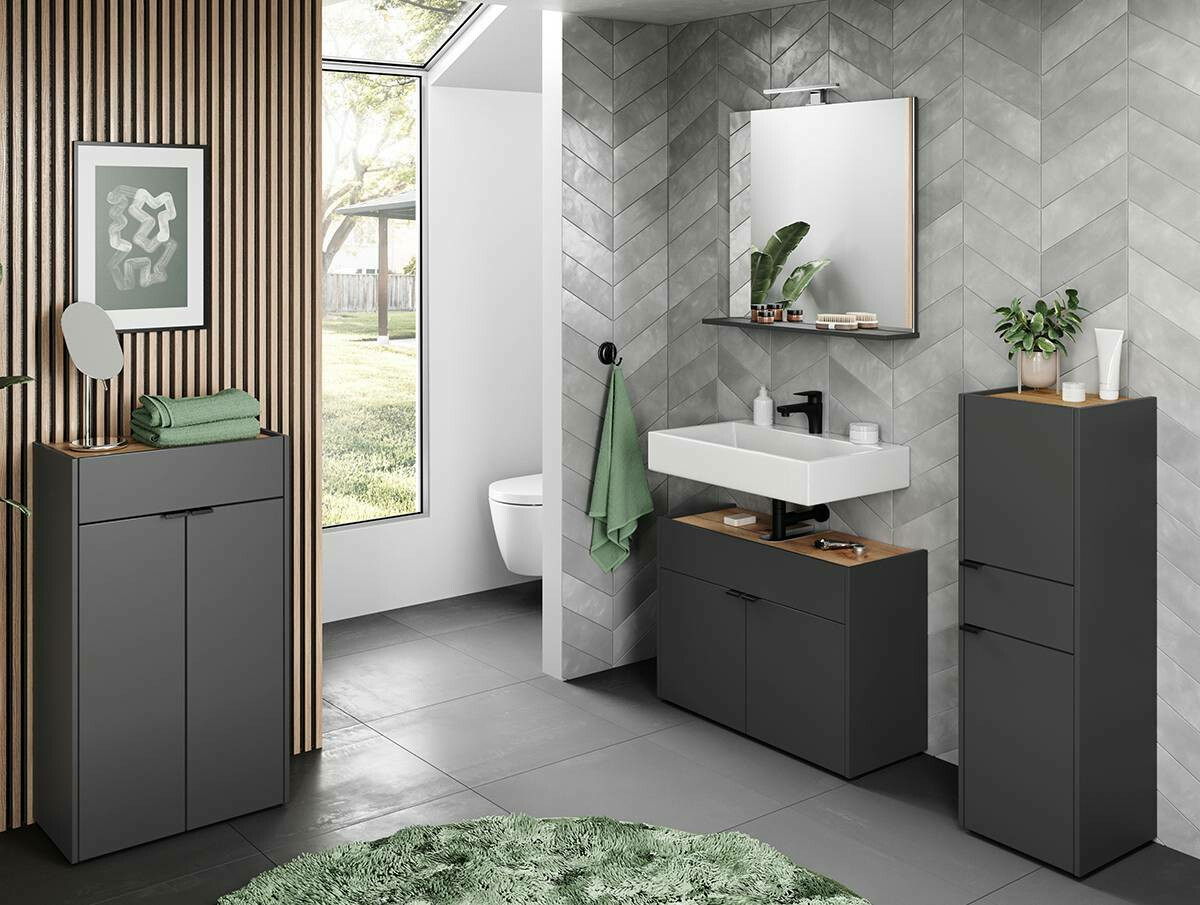 Стоящ шкаф за баня Ventei 101 (Графит + Navarra дъб)