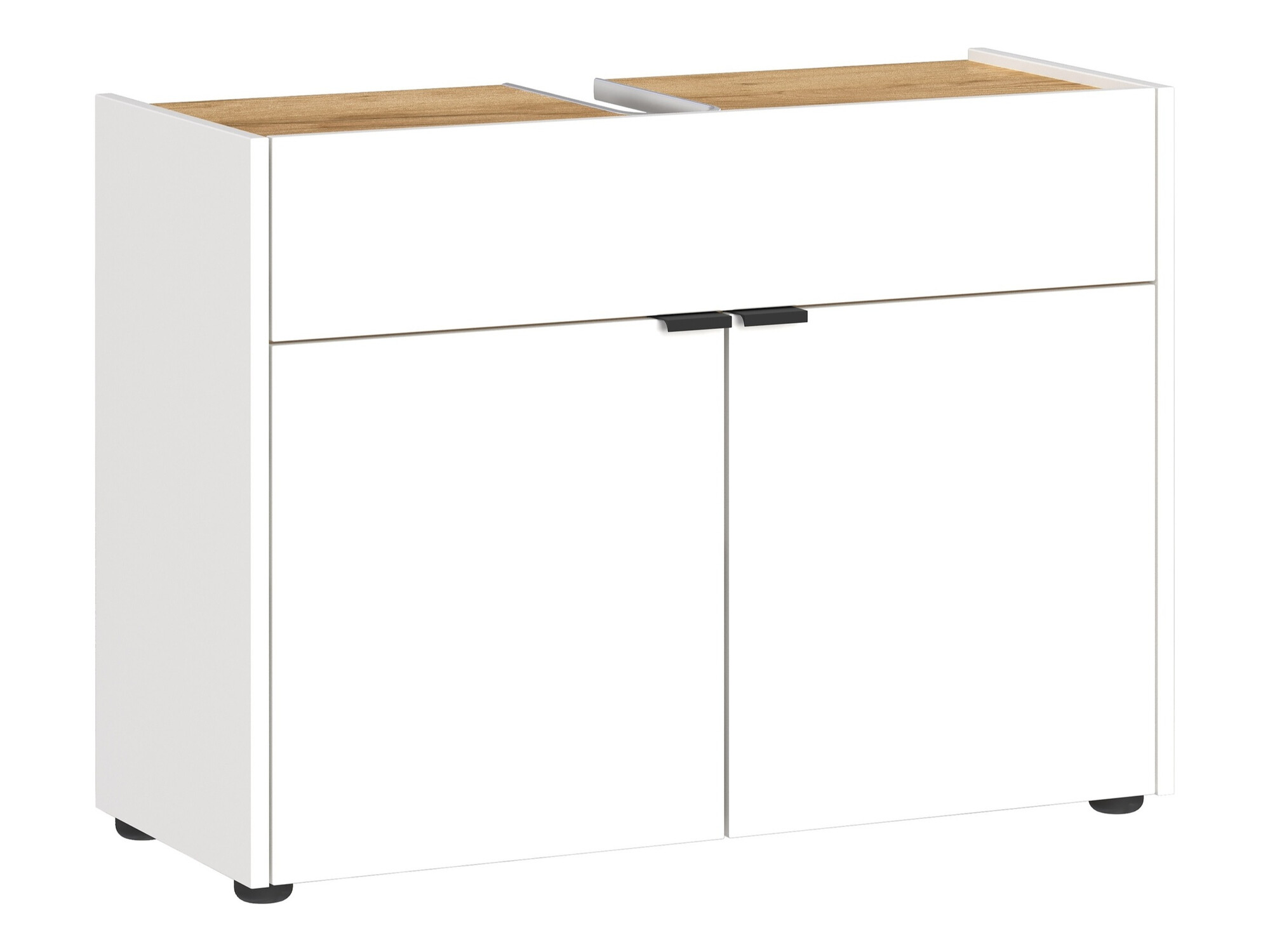 Стоящ шкаф за баня за мивка Ventei 100 (Бял + Navarra дъб)