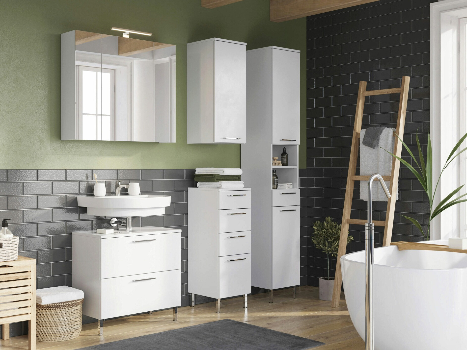 Шкаф за баня с огледало Temeli 101 (Бял)