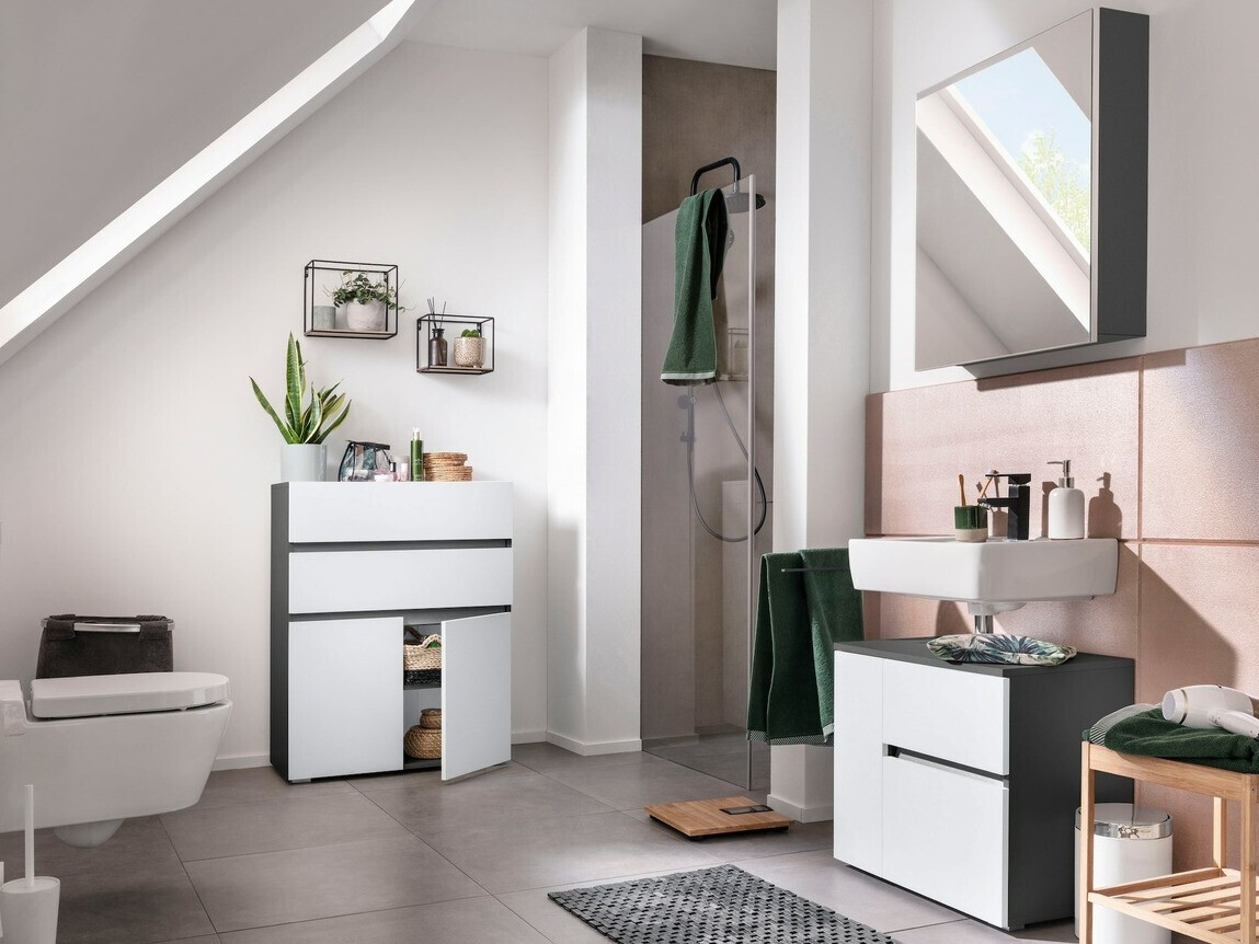 Стоящ шкаф за баня Soncamu 101 (Бял + Антрацит)