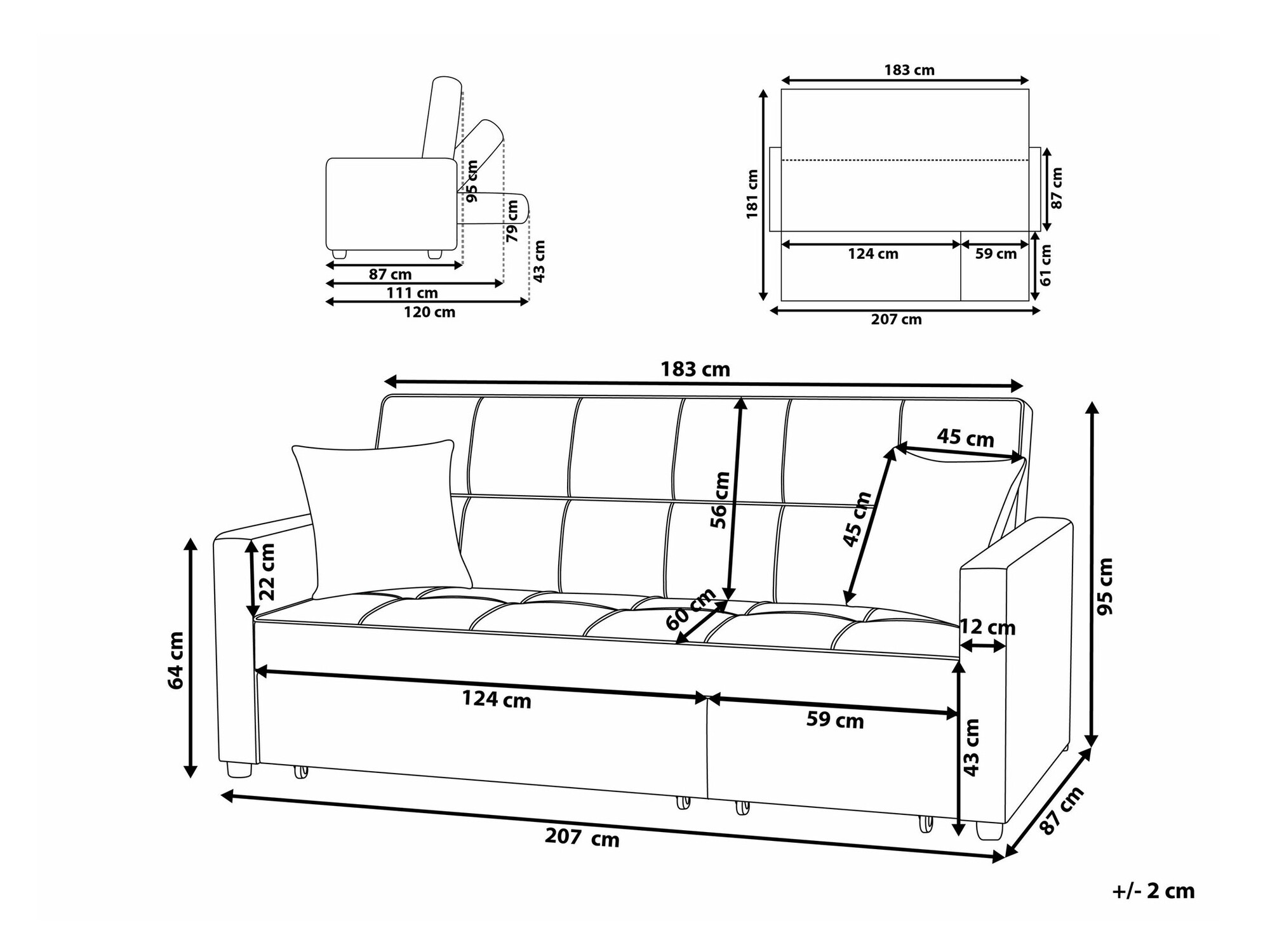 Разтегателен диван Berwyn 1774 (Черен)