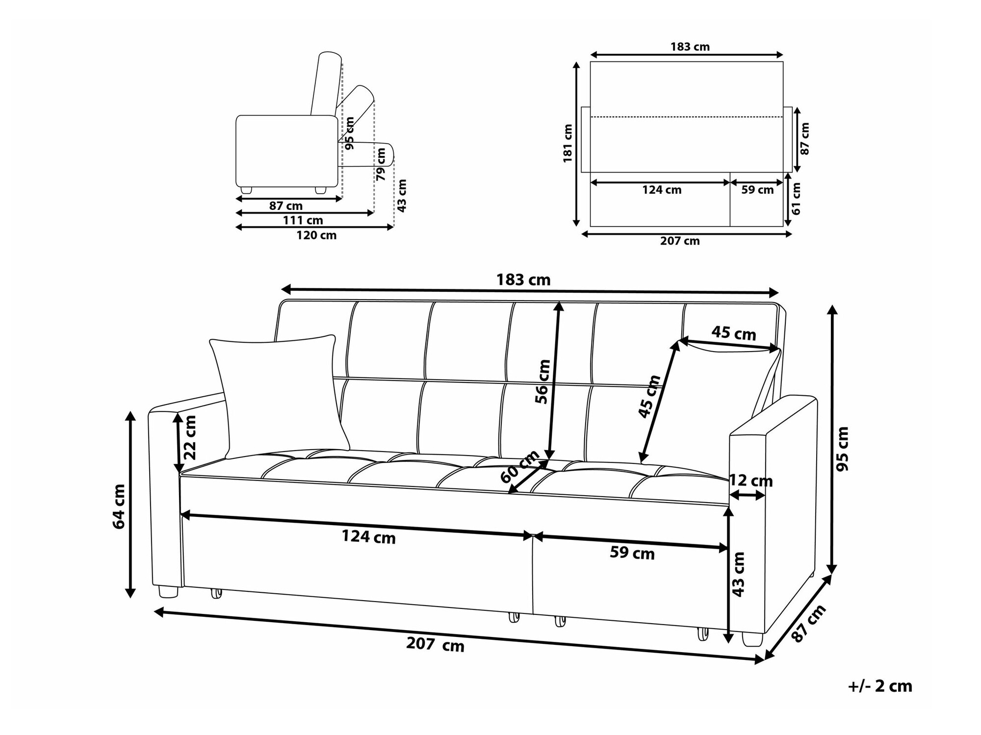 Разтегателен диван Berwyn 1774 (Сив)