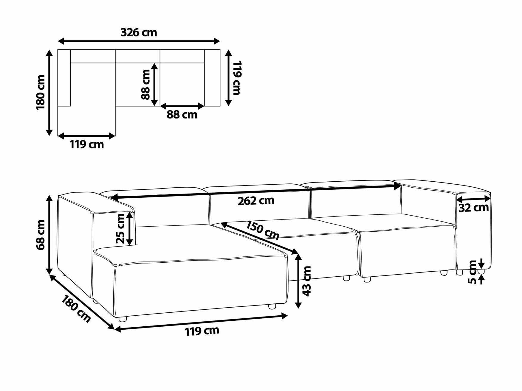 Модулен ъглов диван Enofloi 105 (Бежов)