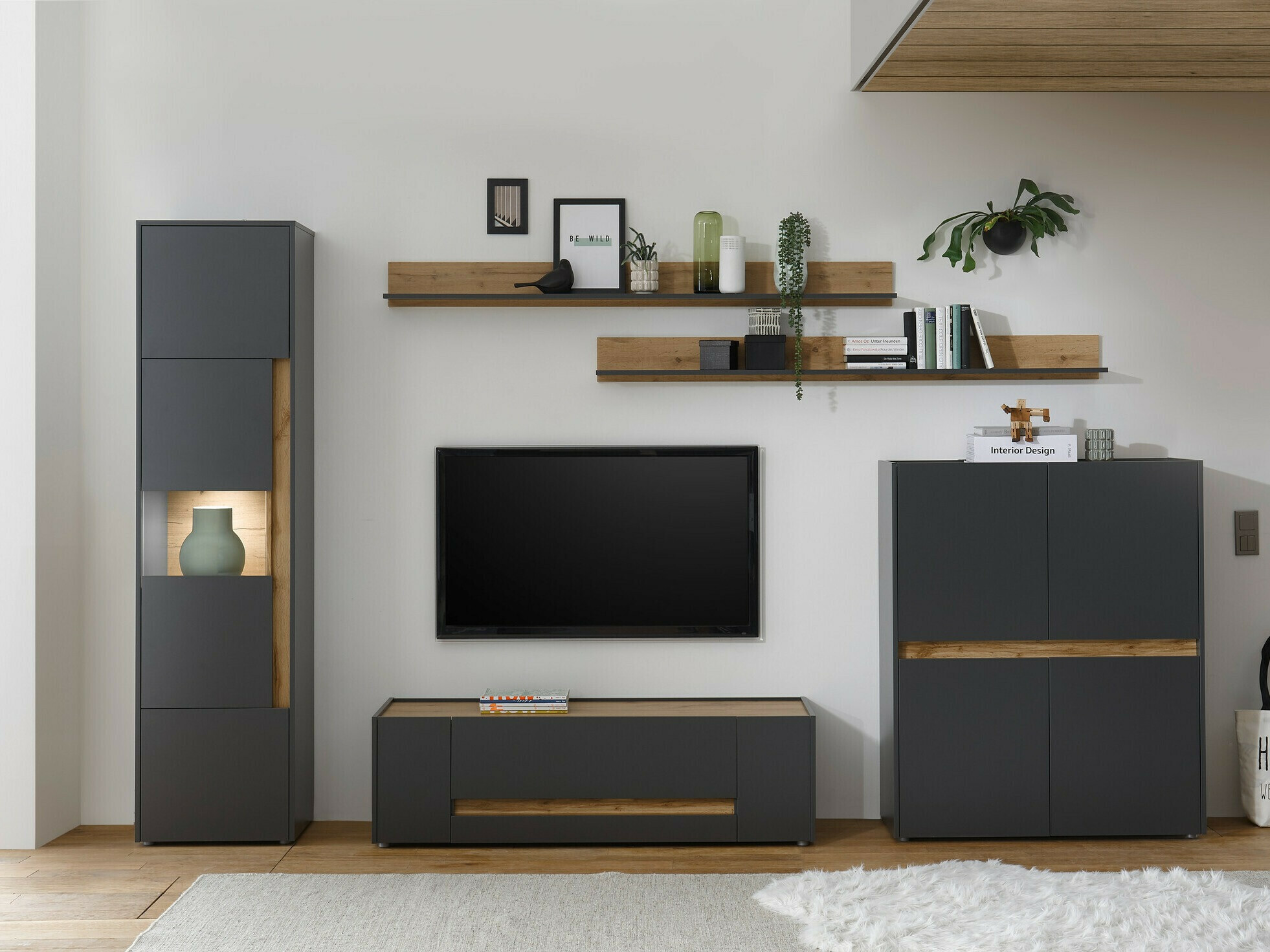 Етажерка Elbsori 100 (Антрацит + Дъб уотан)