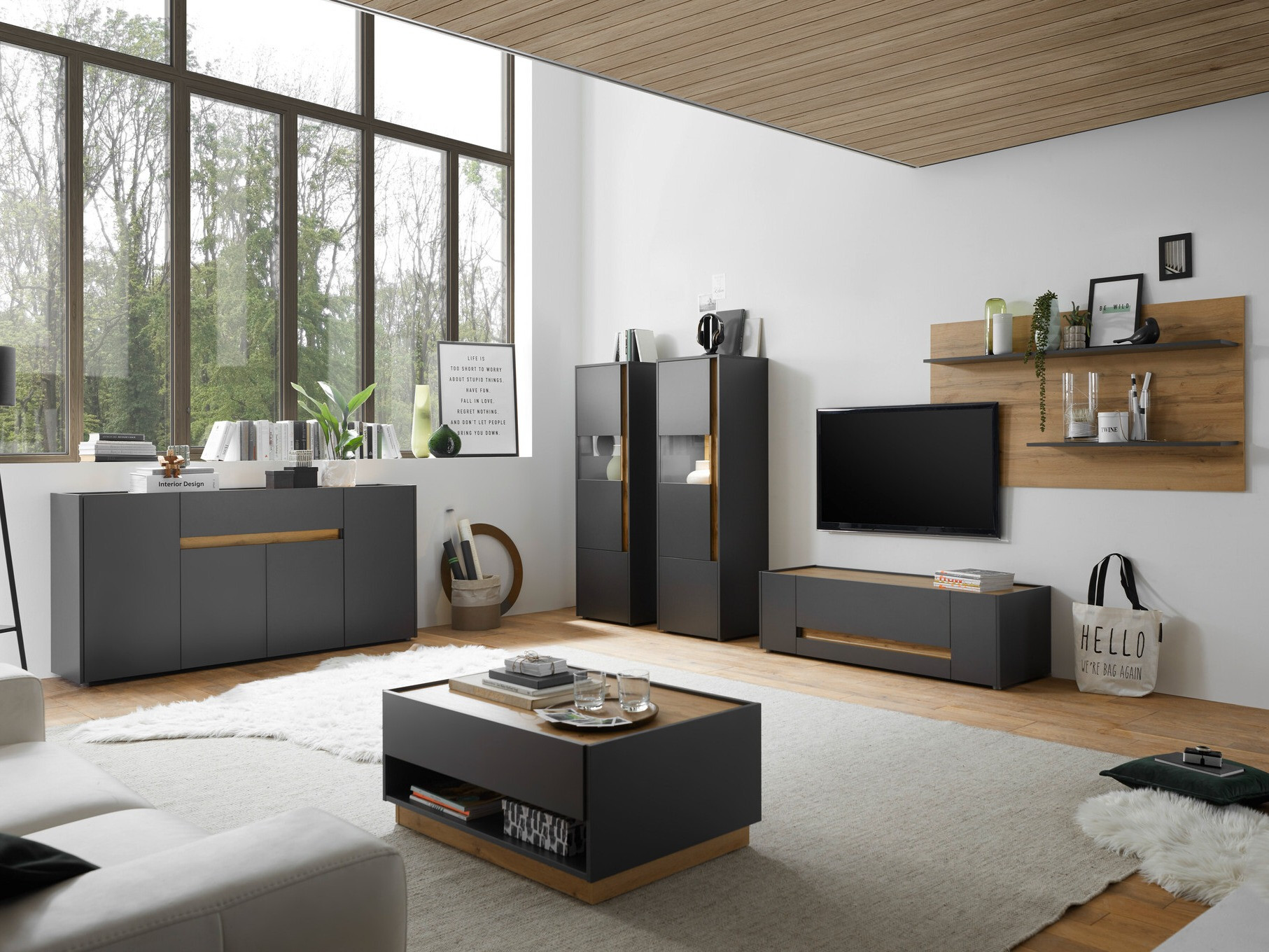 Етажерка Elbsori 102 (Антрацит + Дъб уотан)