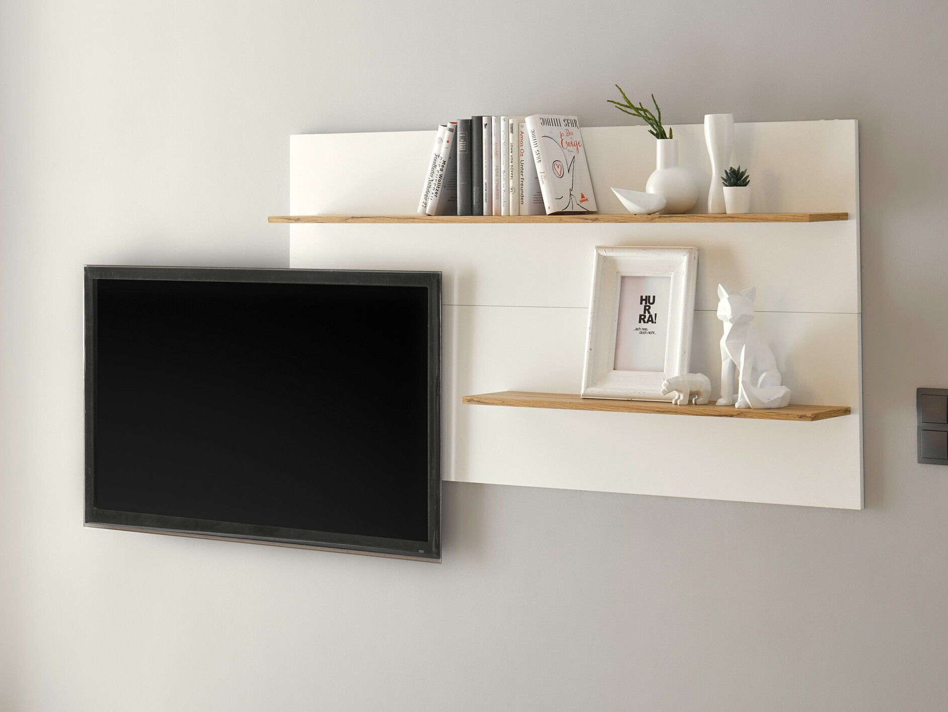 Стенна етажерка Elbsori 112 (Бял + Дъб уотан)