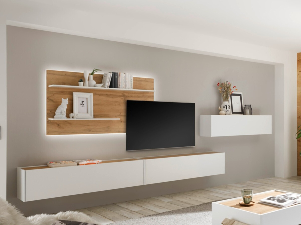 Комплект за хол Elbsori 121 (Бял + Дъб уотан)