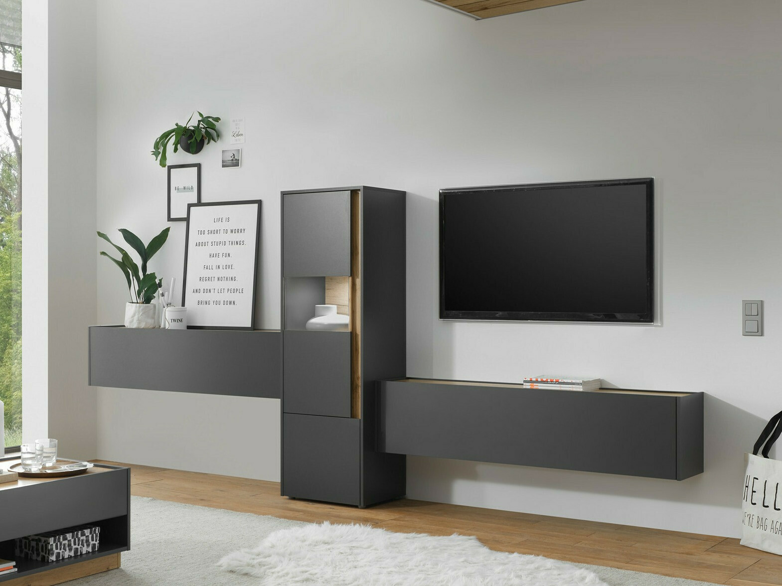 Комплект за хол Elbsori 122 (Антрацит + Дъб уотан)