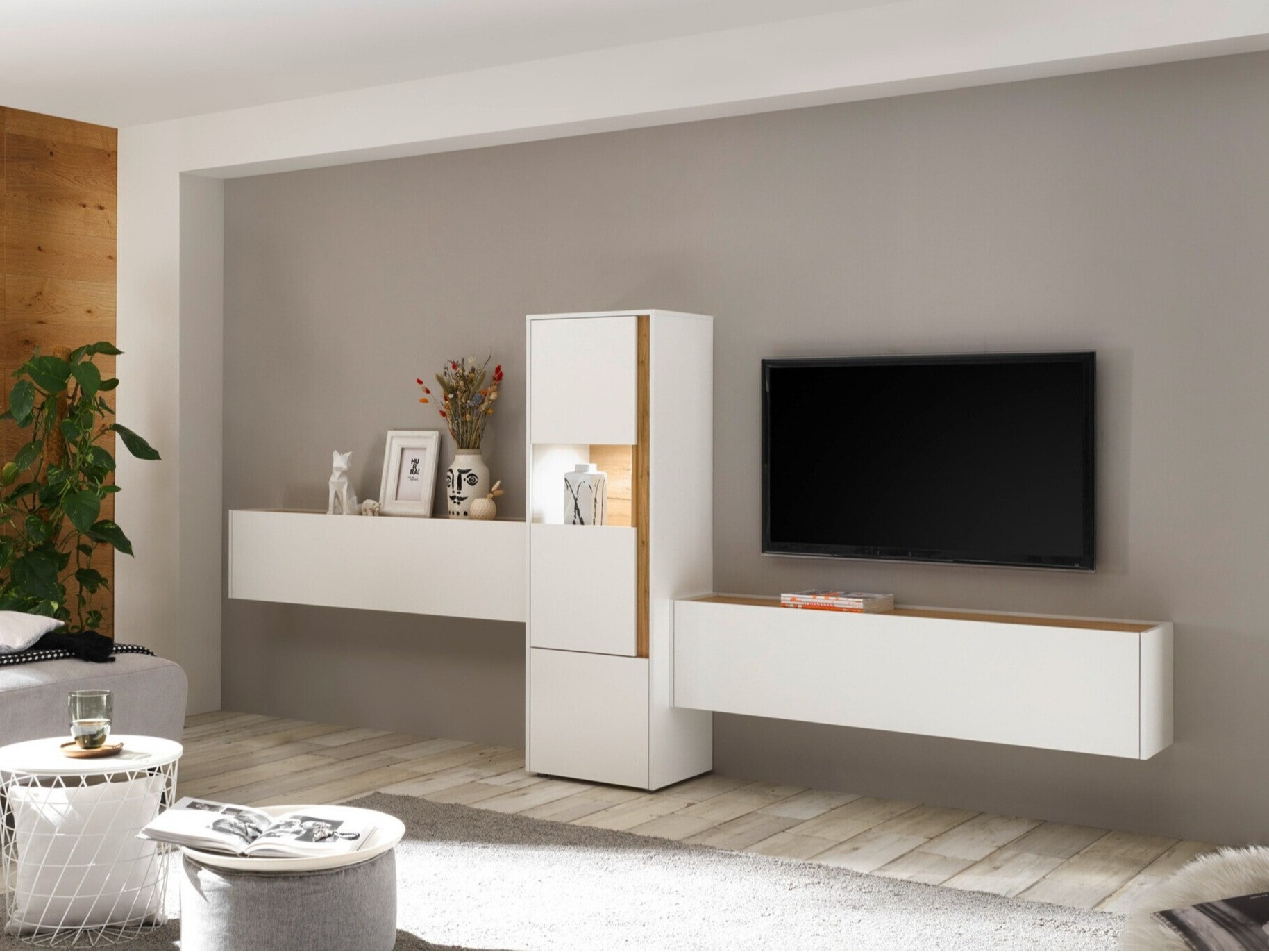 Комплект за хол Elbsori 122 (Бял + Дъб уотан)