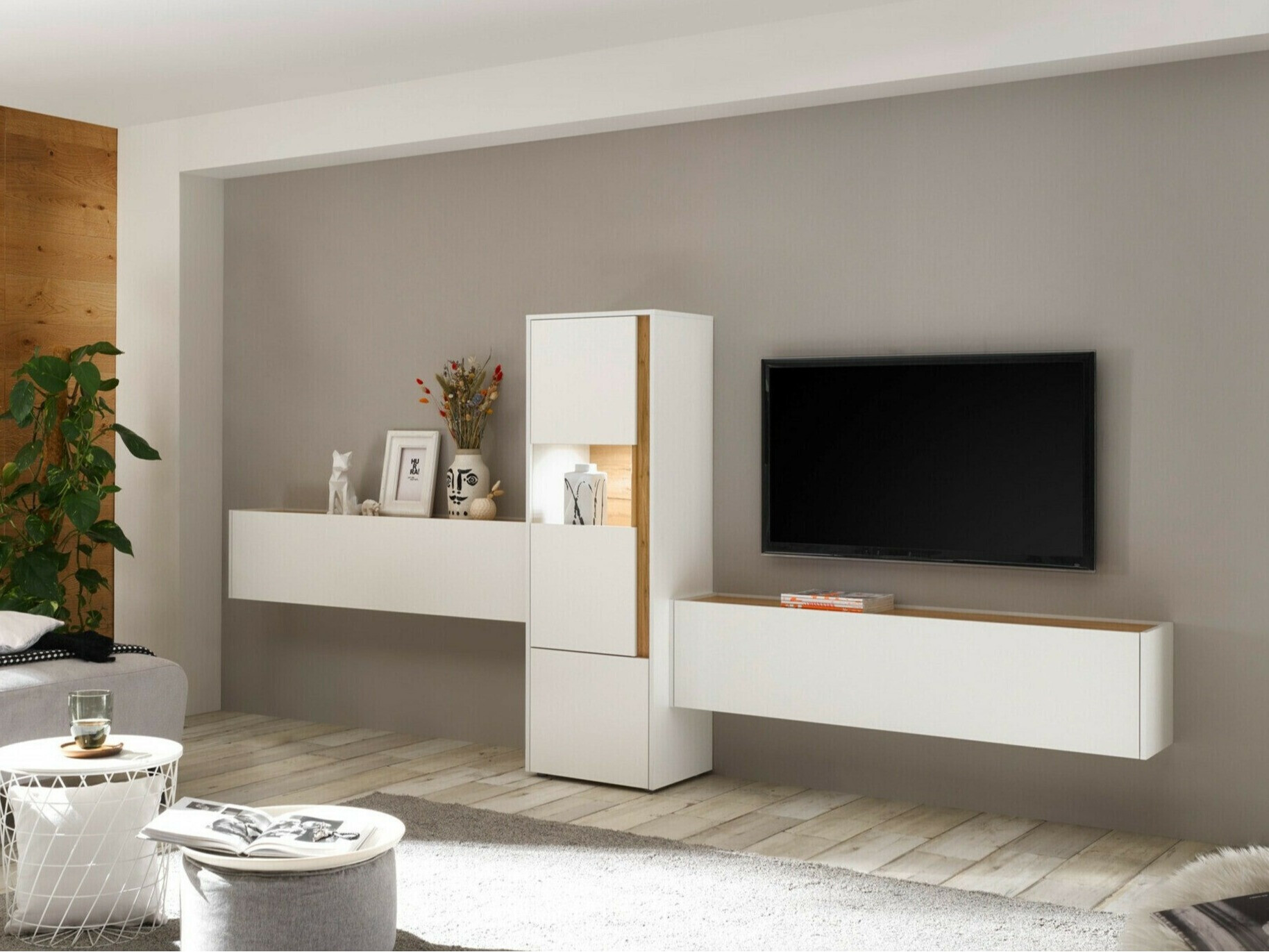 Комплект за хол Elbsori 122 (Бял + Дъб уотан)