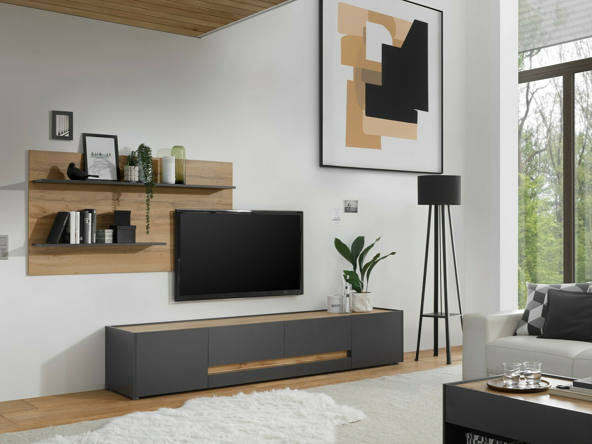 Комплект за хол Elbsori 124 (Антрацит + Дъб уотан)