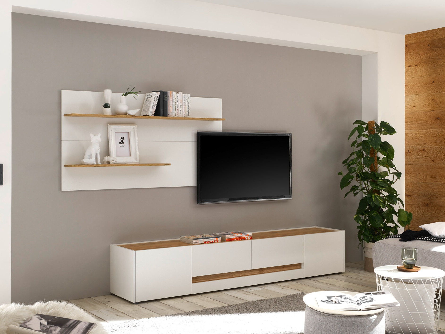 Комплект за хол Elbsori 124 (Бял + Дъб уотан)