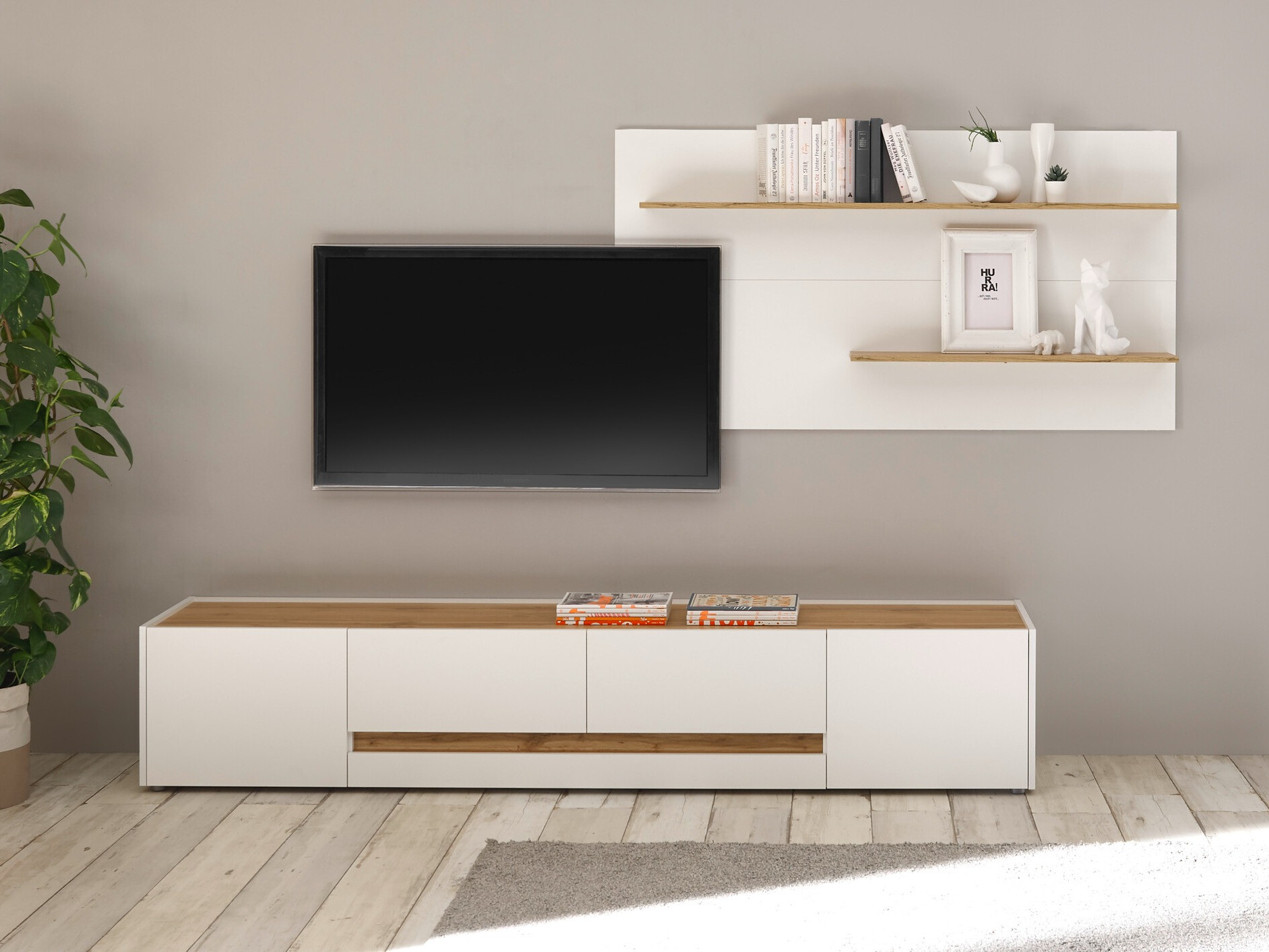 Комплект за хол Elbsori 124 (Бял + Дъб уотан)