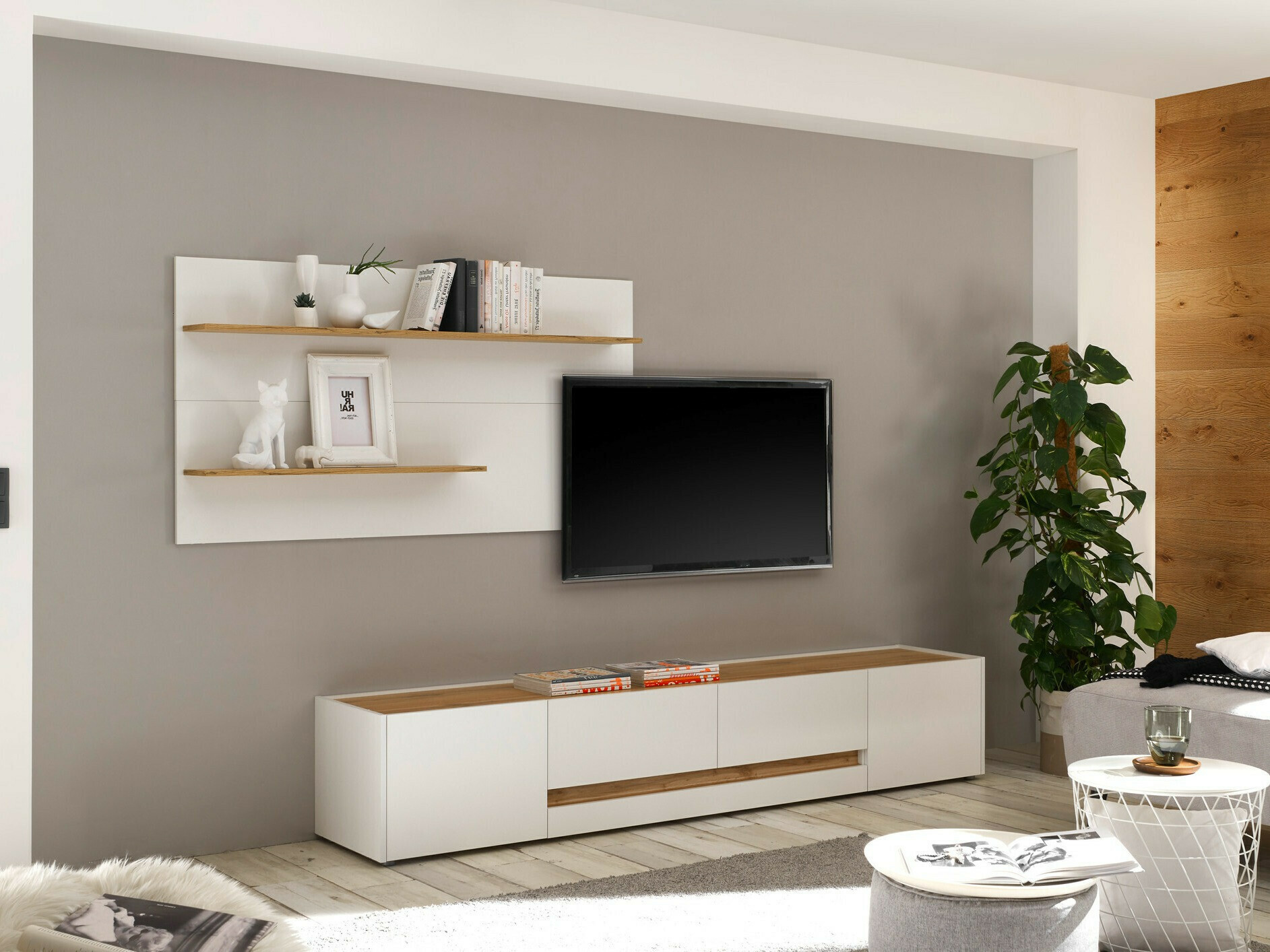 Комплект за хол Elbsori 124 (Бял + Дъб уотан)