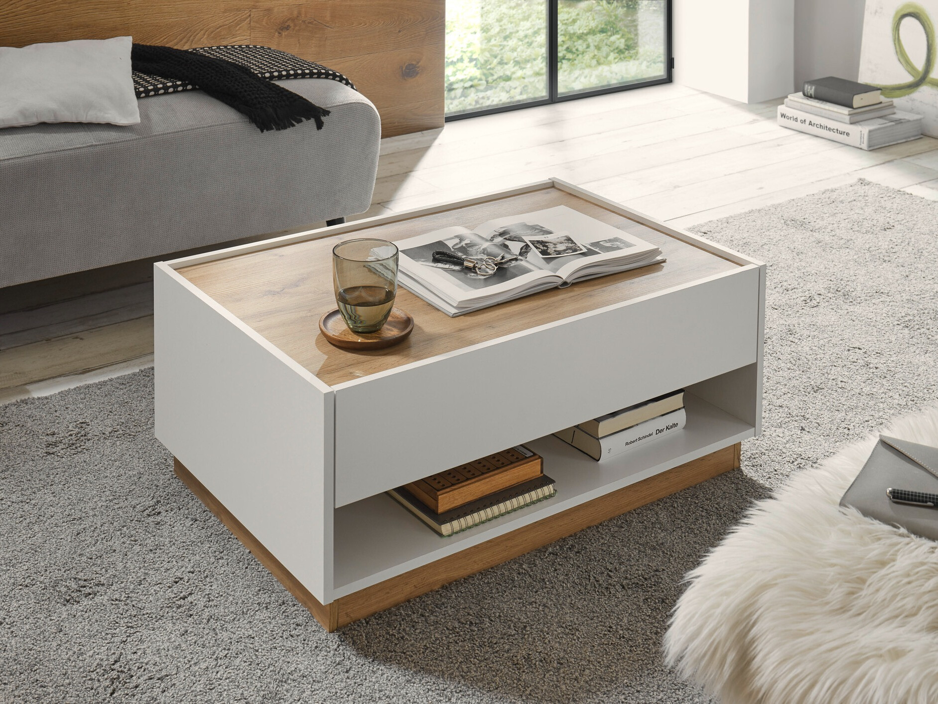 Масичка за кафе Elbsori 123 (Бял + Дъб уотан)