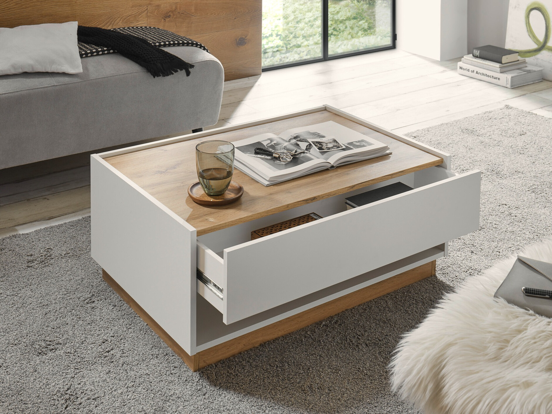 Масичка за кафе Elbsori 123 (Бял + Дъб уотан)