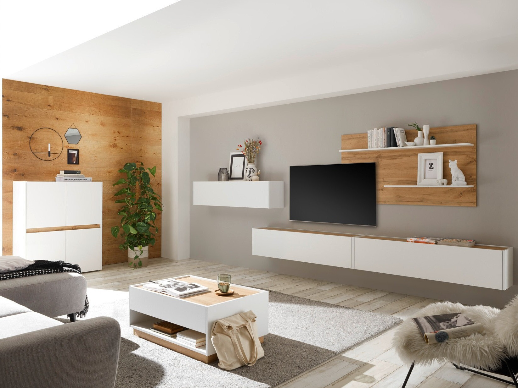 Масичка за кафе Elbsori 123 (Бял + Дъб уотан)