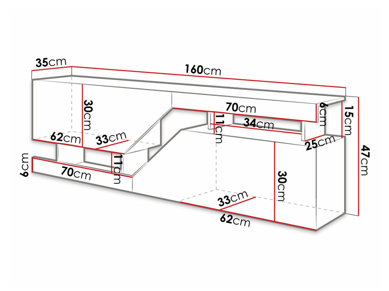 ТВ шкаф Comfivo Daldune (Бял + Дъб уотан)