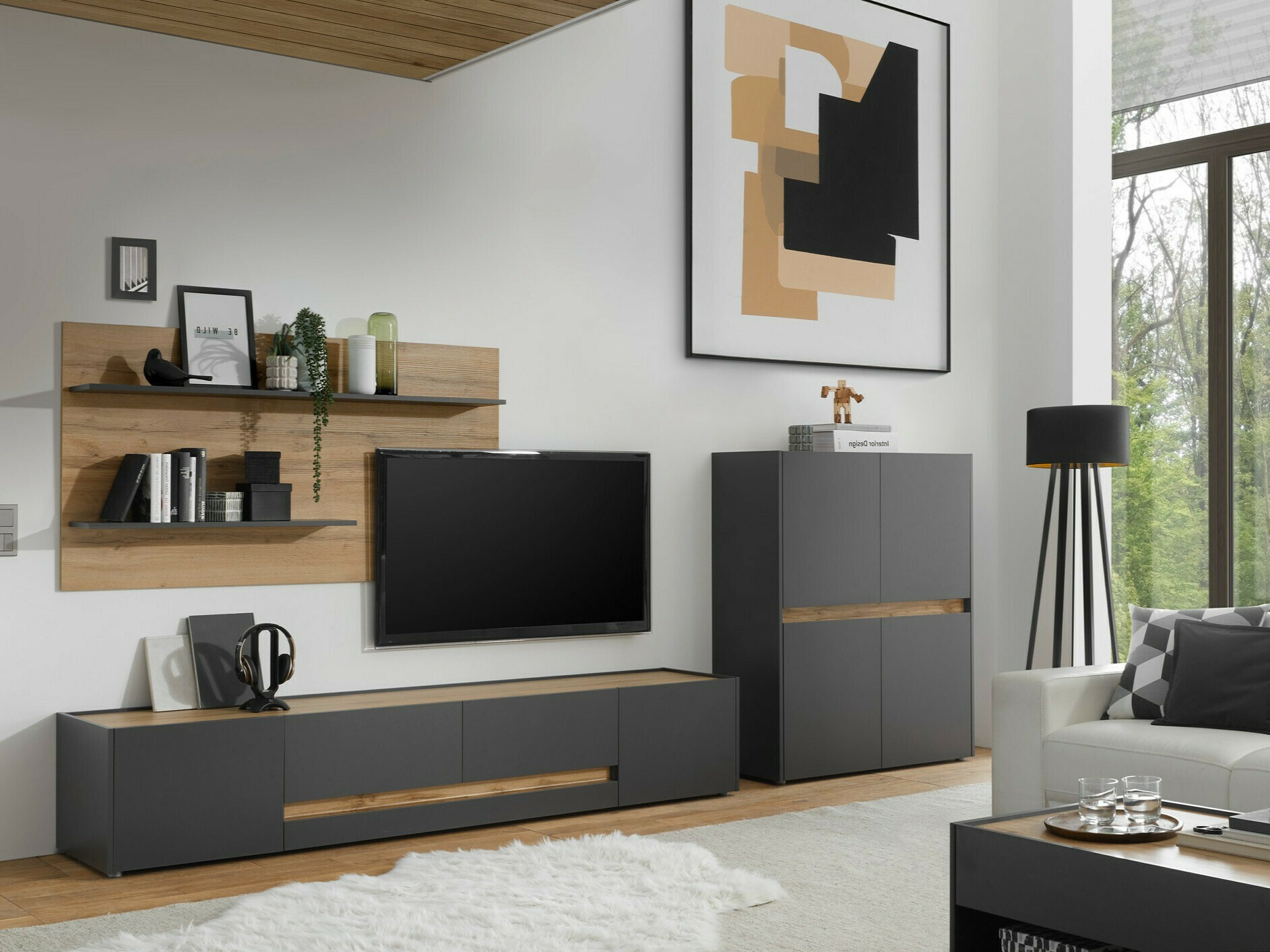 Комплект за хол Elbsori 127 (Антрацит + Дъб уотан)