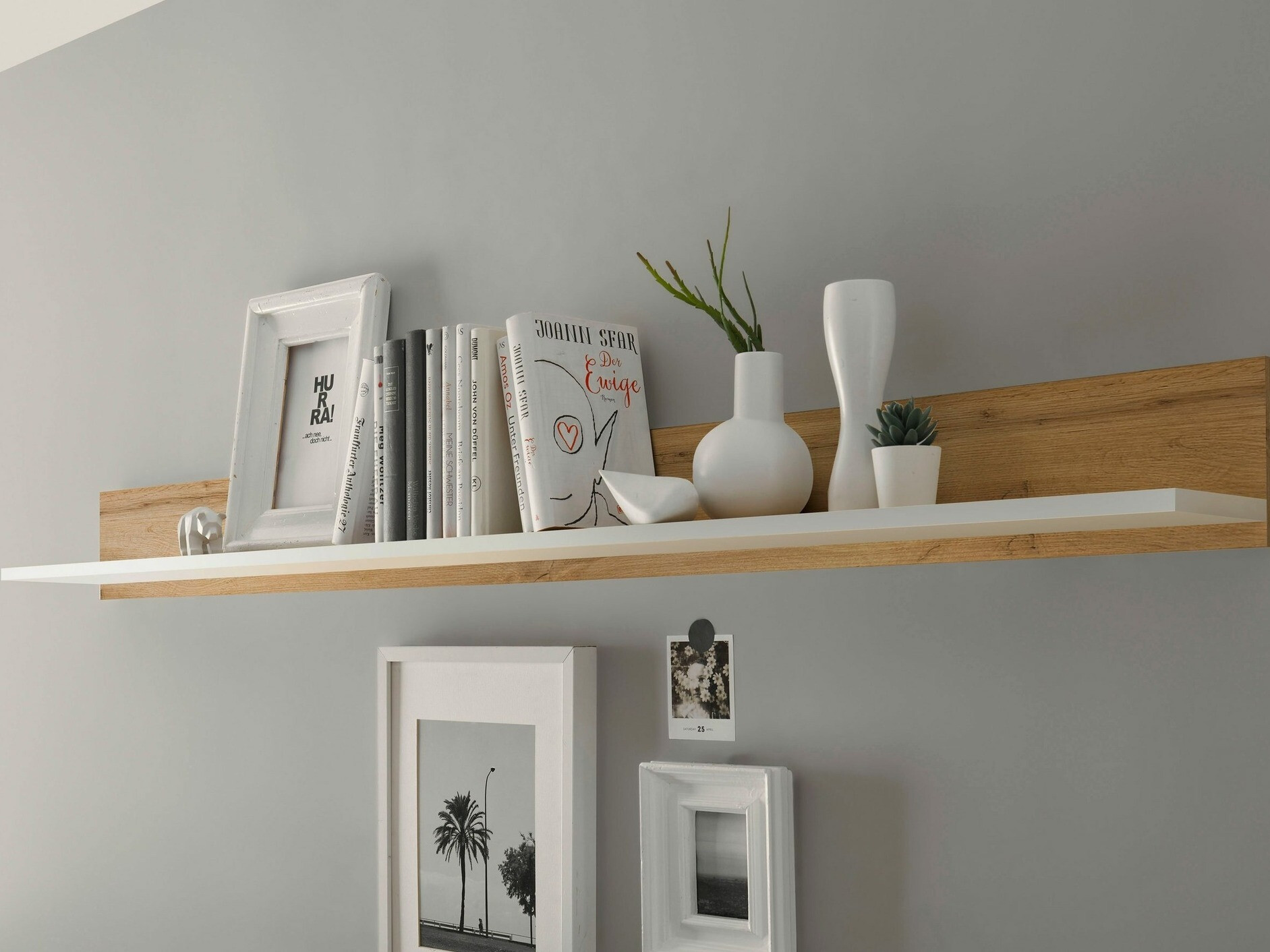 Стенна етажерка Elbsori 126 (Дъб уотан + Бял)