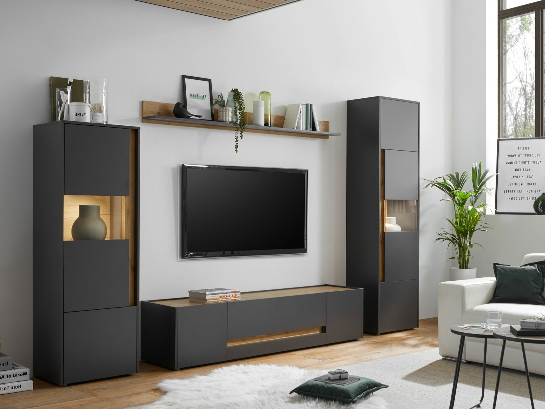 Комплект за хол Elbsori 130 (Антрацит + Дъб уотан)