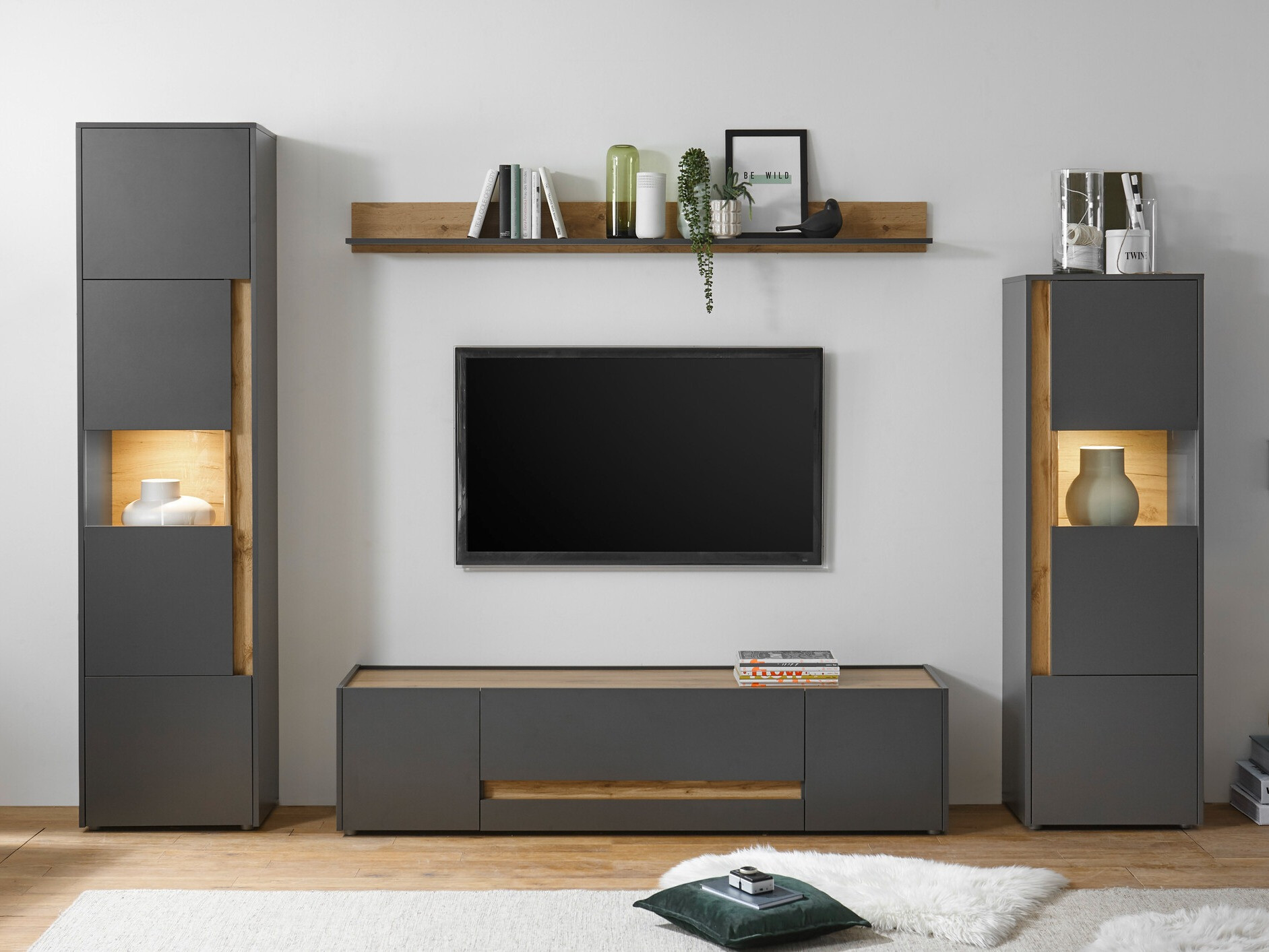 Комплект за хол Elbsori 130 (Антрацит + Дъб уотан)