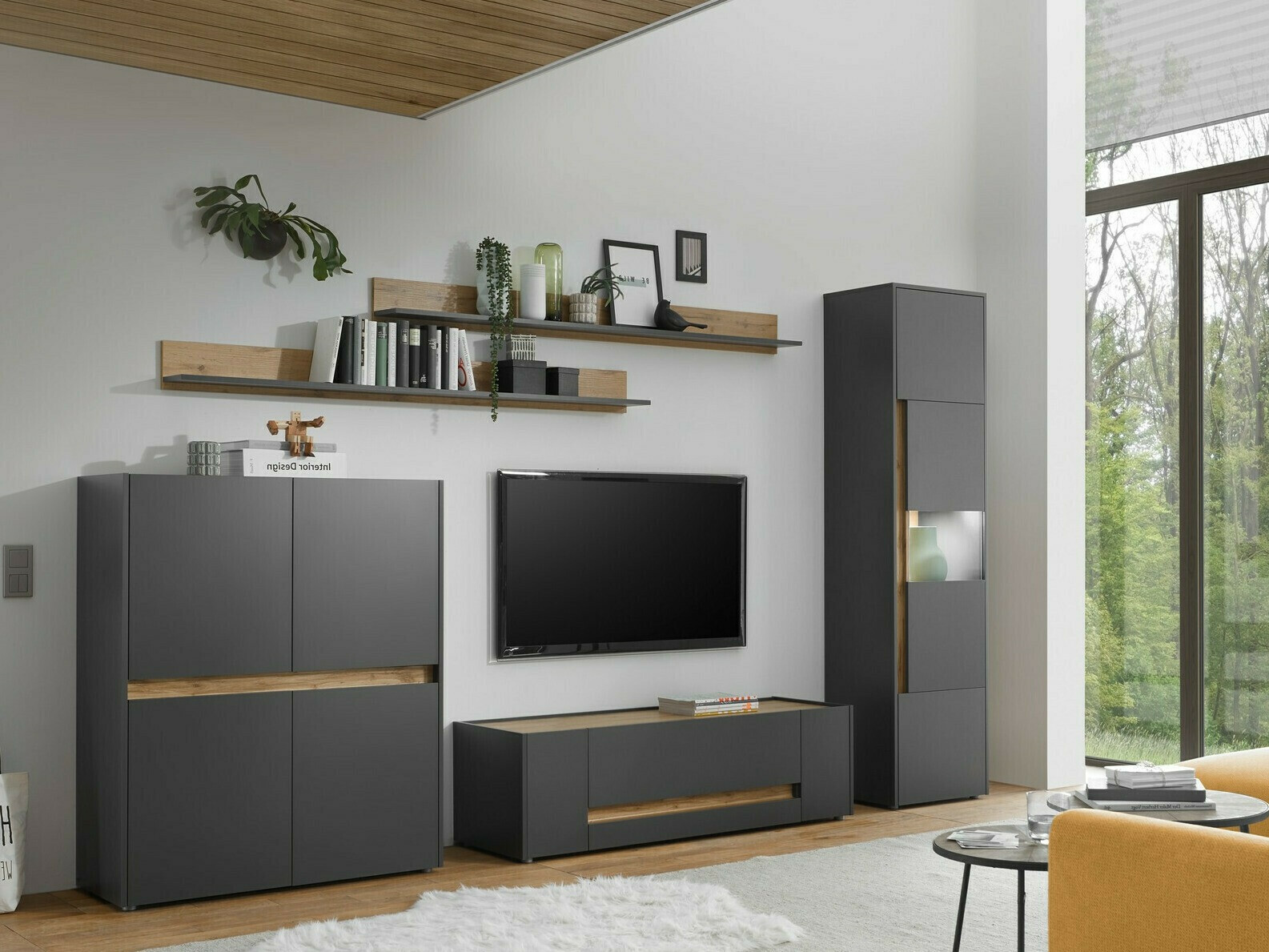 Комплект за хол Elbsori 131 (Антрацит + Дъб уотан)