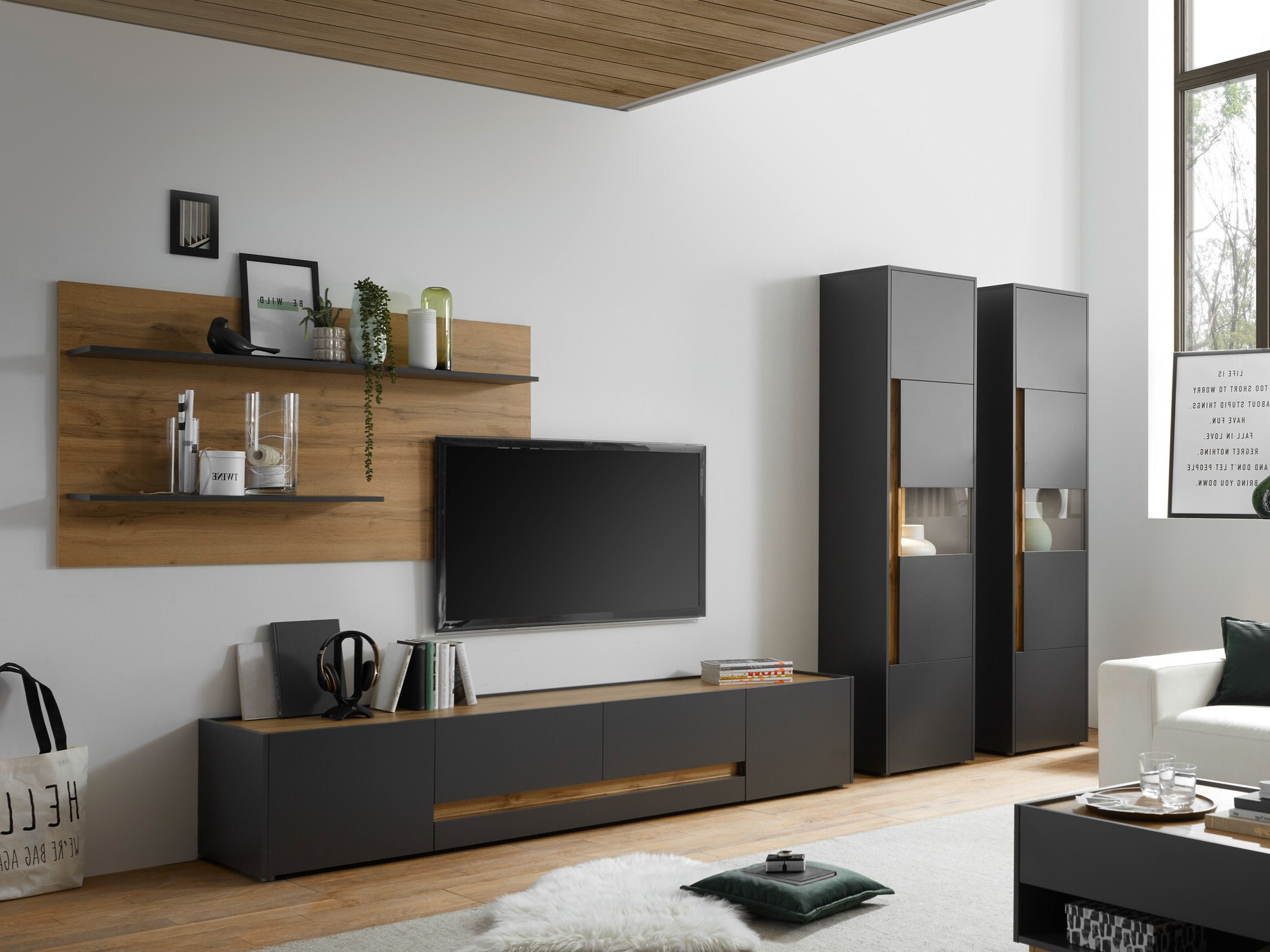 Комплект за хол Elbsori 132 (Антрацит + Дъб уотан)