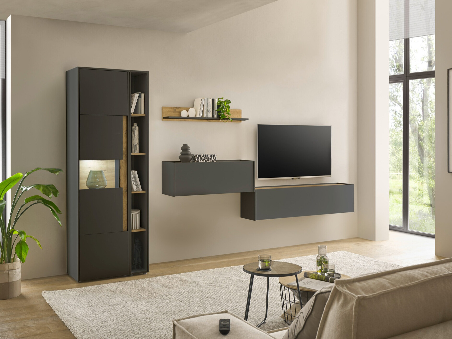 Комплект за хол Elbsori 133 (Антрацит + Дъб уотан)