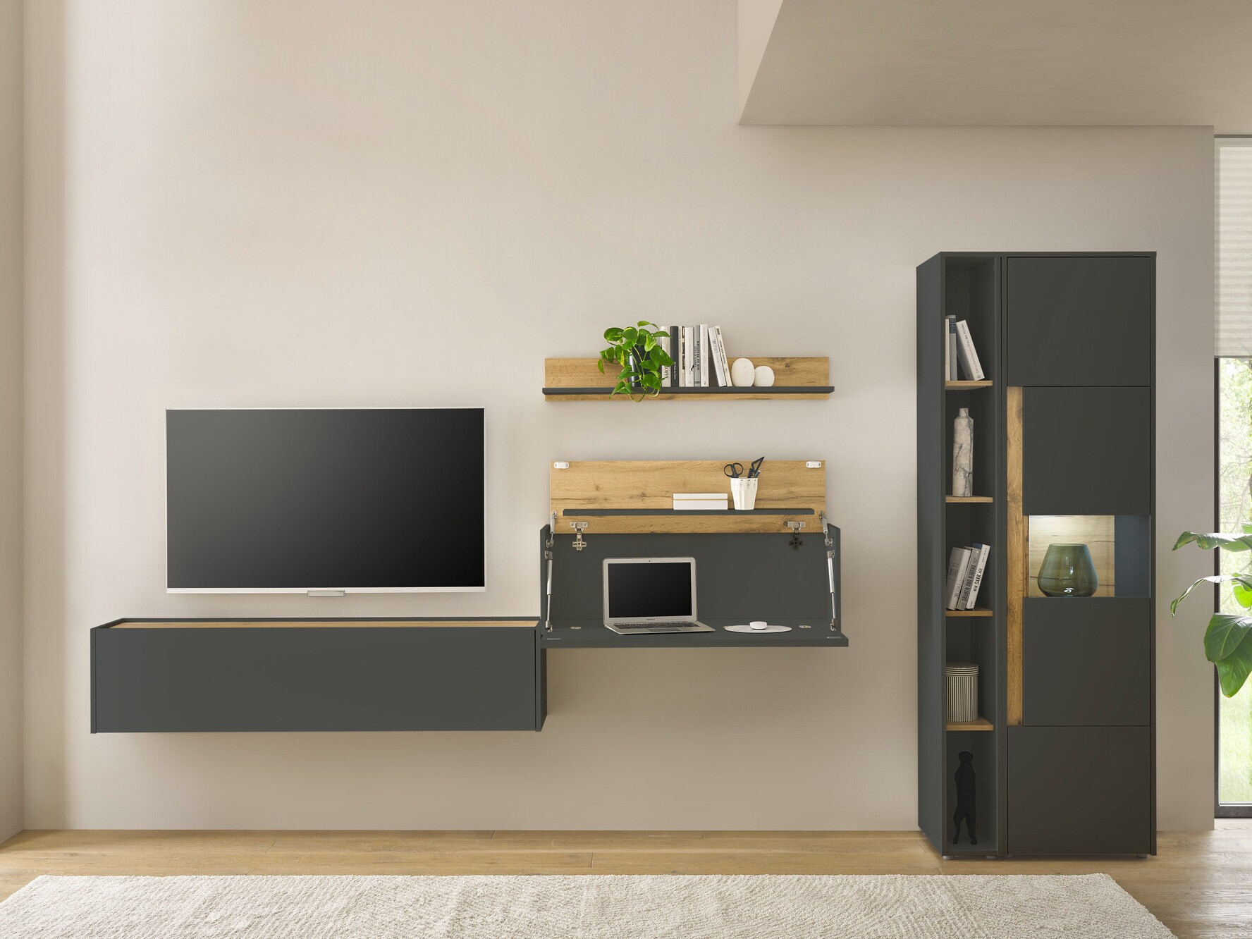 Комплект за хол Elbsori 133 (Антрацит + Дъб уотан)