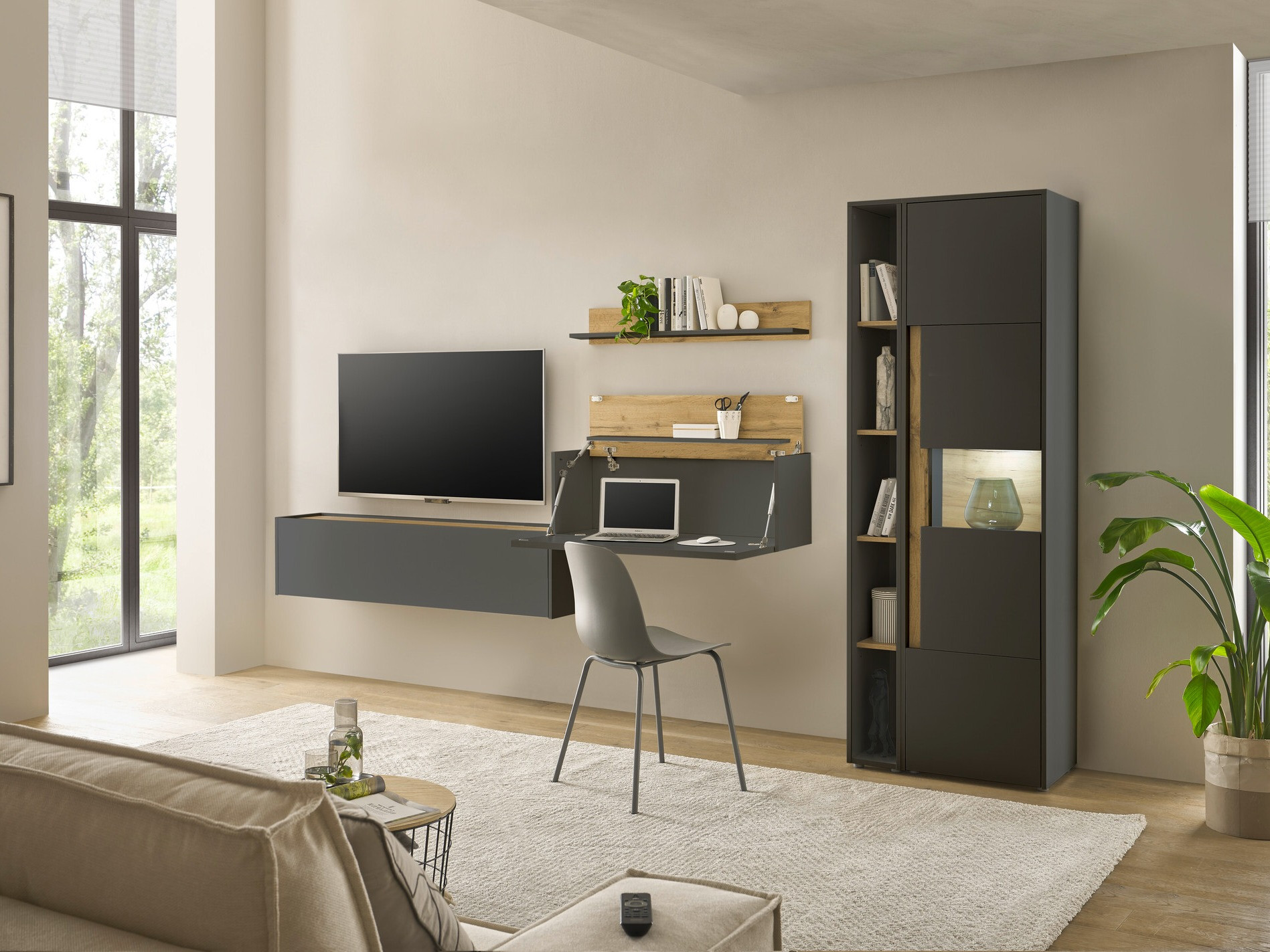 Комплект за хол Elbsori 133 (Антрацит + Дъб уотан)