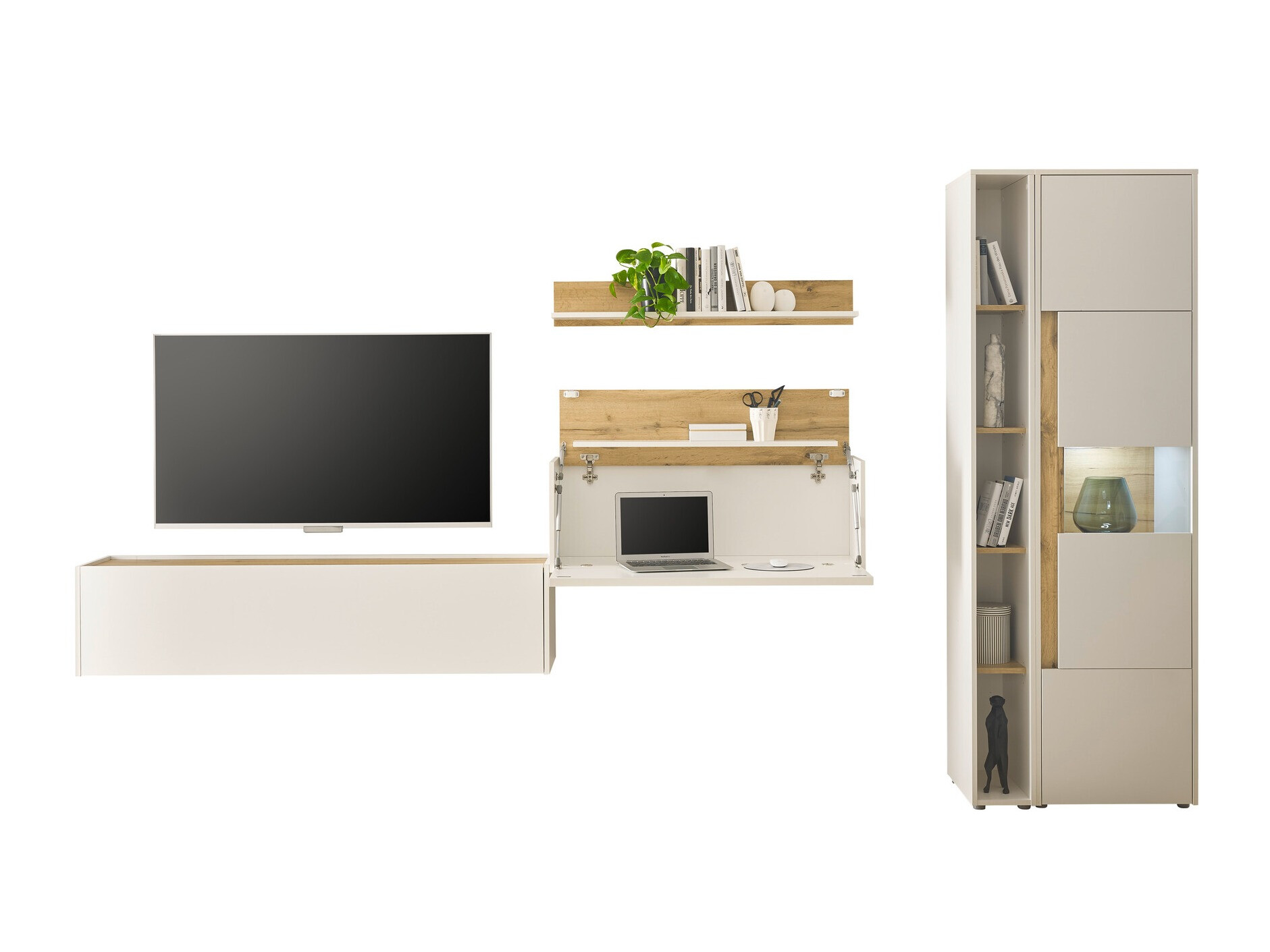 Комплект за хол Elbsori 133 (Бял + Дъб уотан)