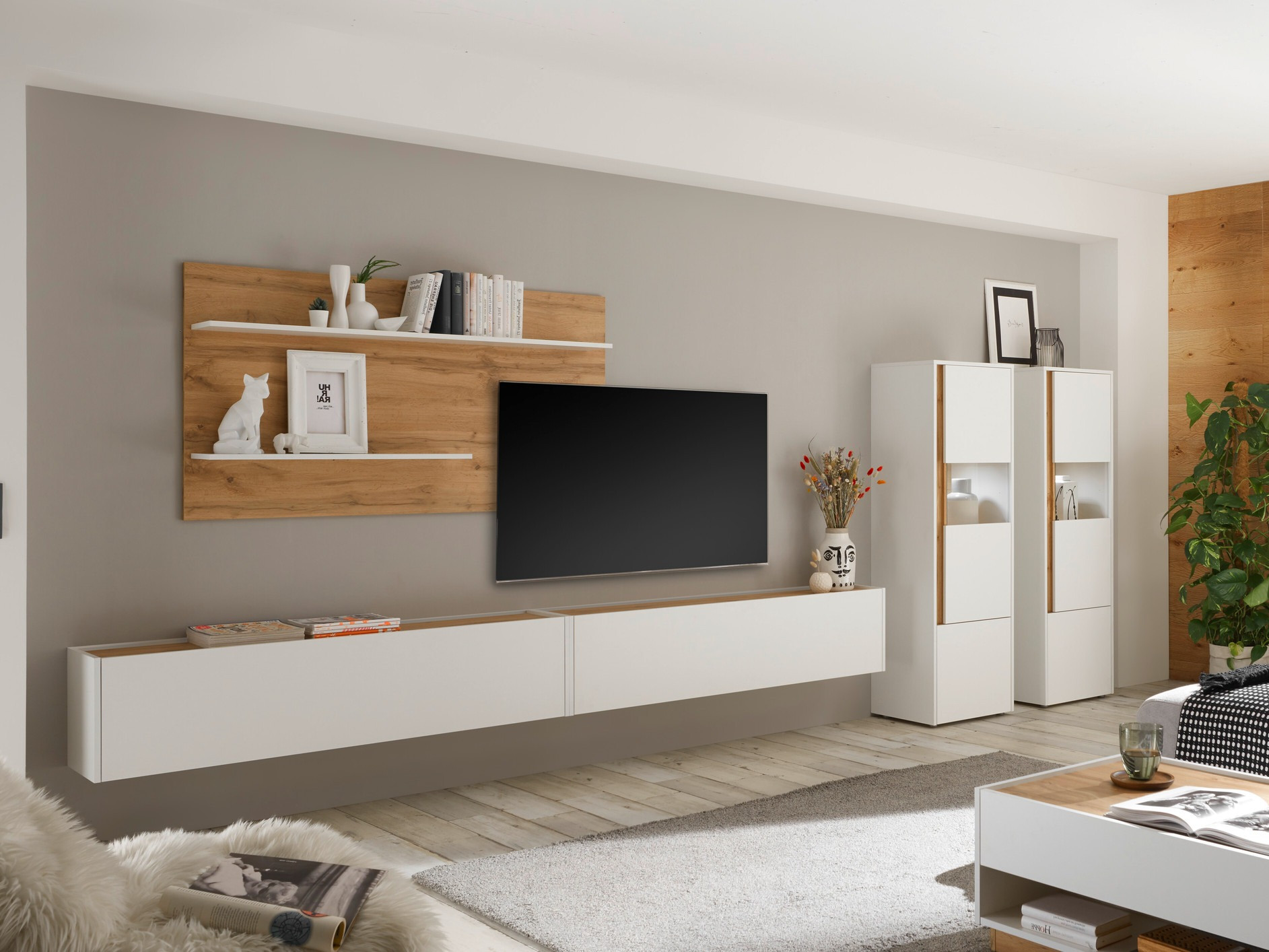 Комплект за хол Elbsori 135 (Бял + Дъб уотан)