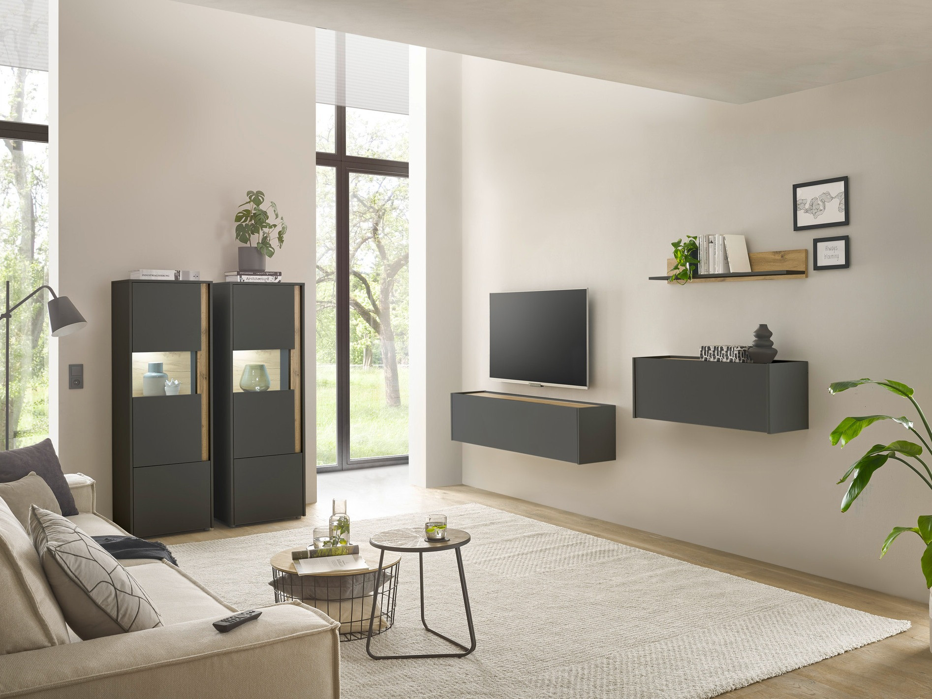 Комплект за хол Elbsori 136 (Антрацит + Дъб уотан)