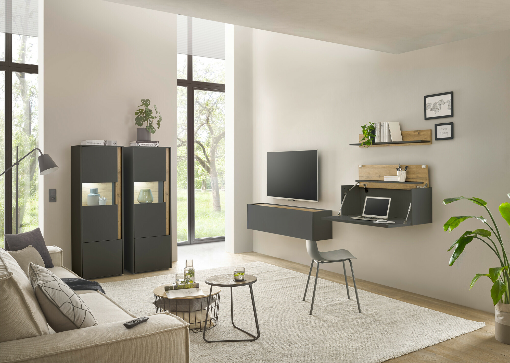 Комплект за хол Elbsori 136 (Антрацит + Дъб уотан)