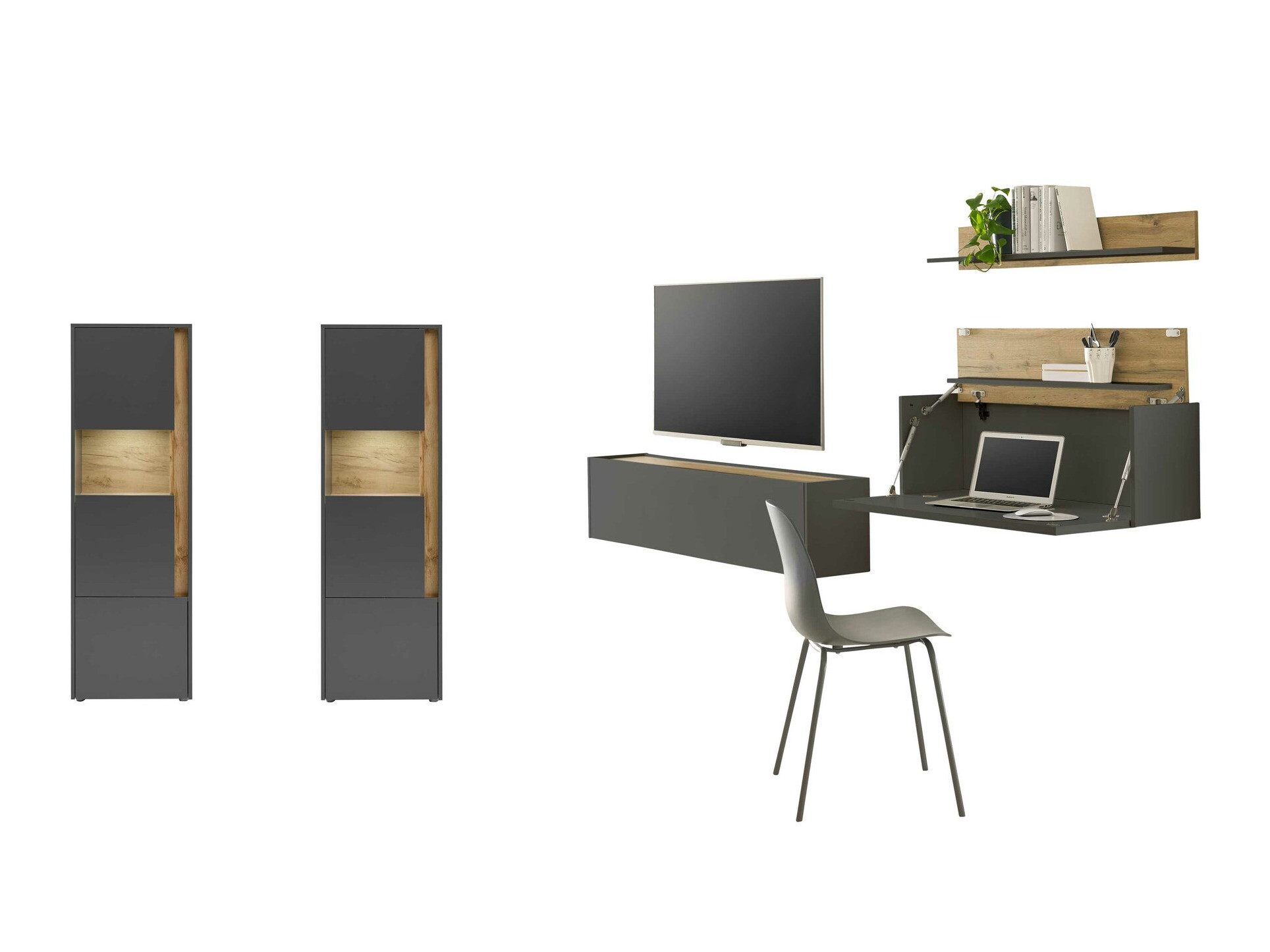 Комплект за хол Elbsori 136 (Антрацит + Дъб уотан)