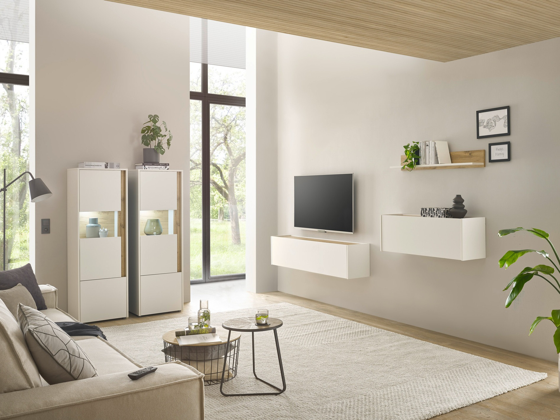 Комплект за хол Elbsori 136 (Бял + Дъб уотан)