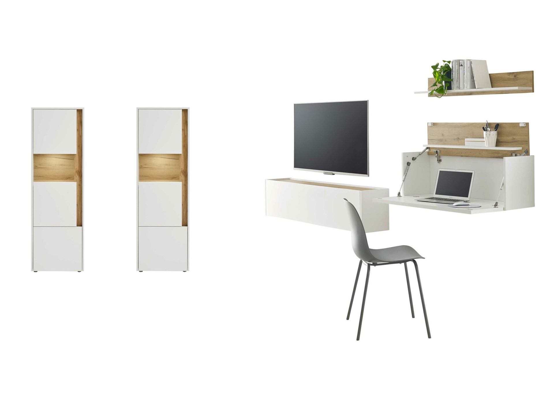 Комплект за хол Elbsori 136 (Бял + Дъб уотан)