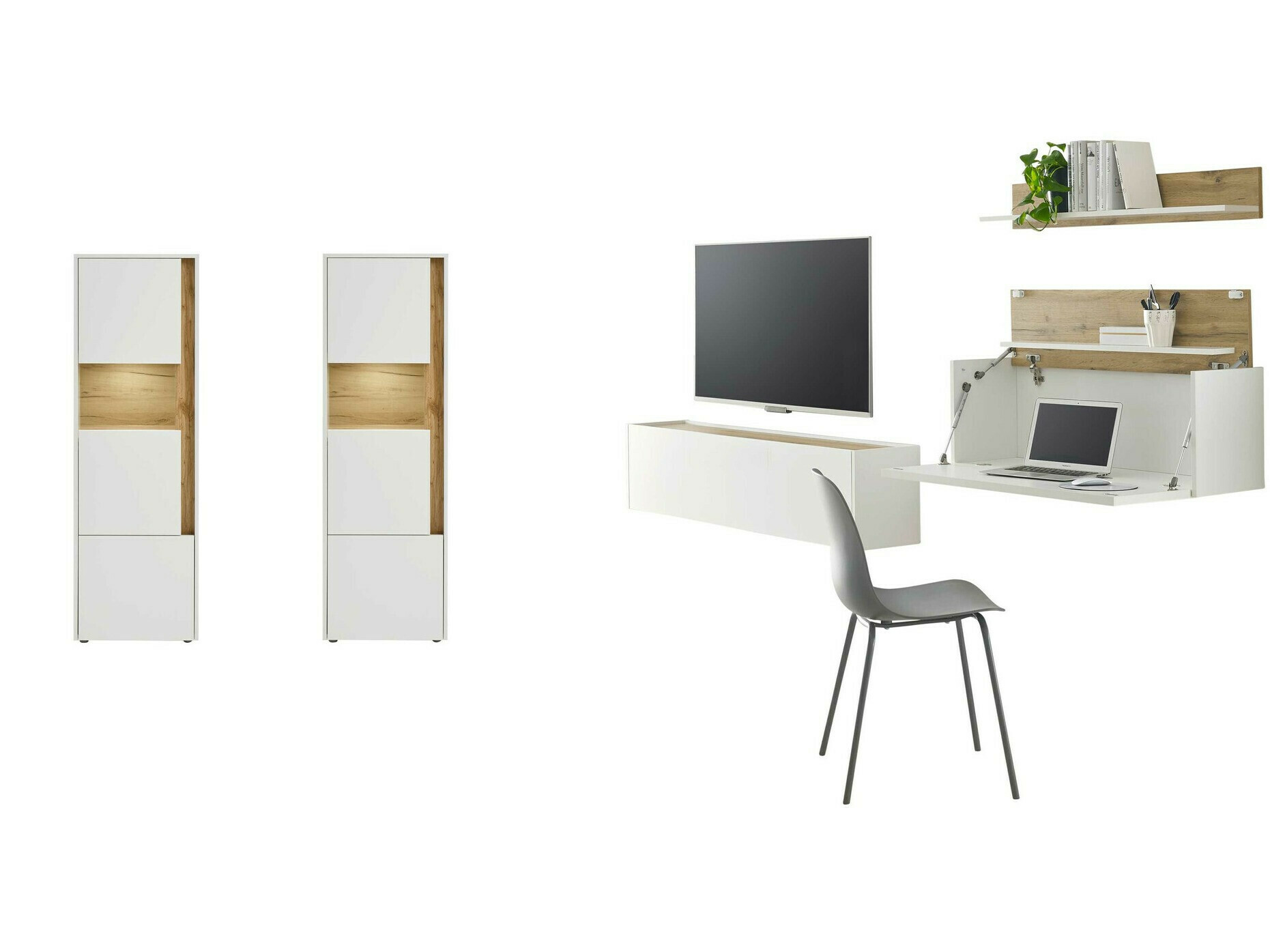 Комплект за хол Elbsori 136 (Бял + Дъб уотан)