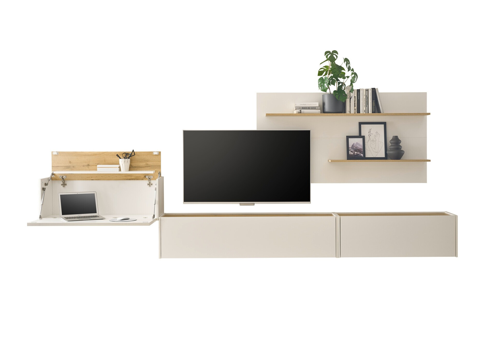 Комплект за хол Elbsori 137 (Бял + Дъб уотан)