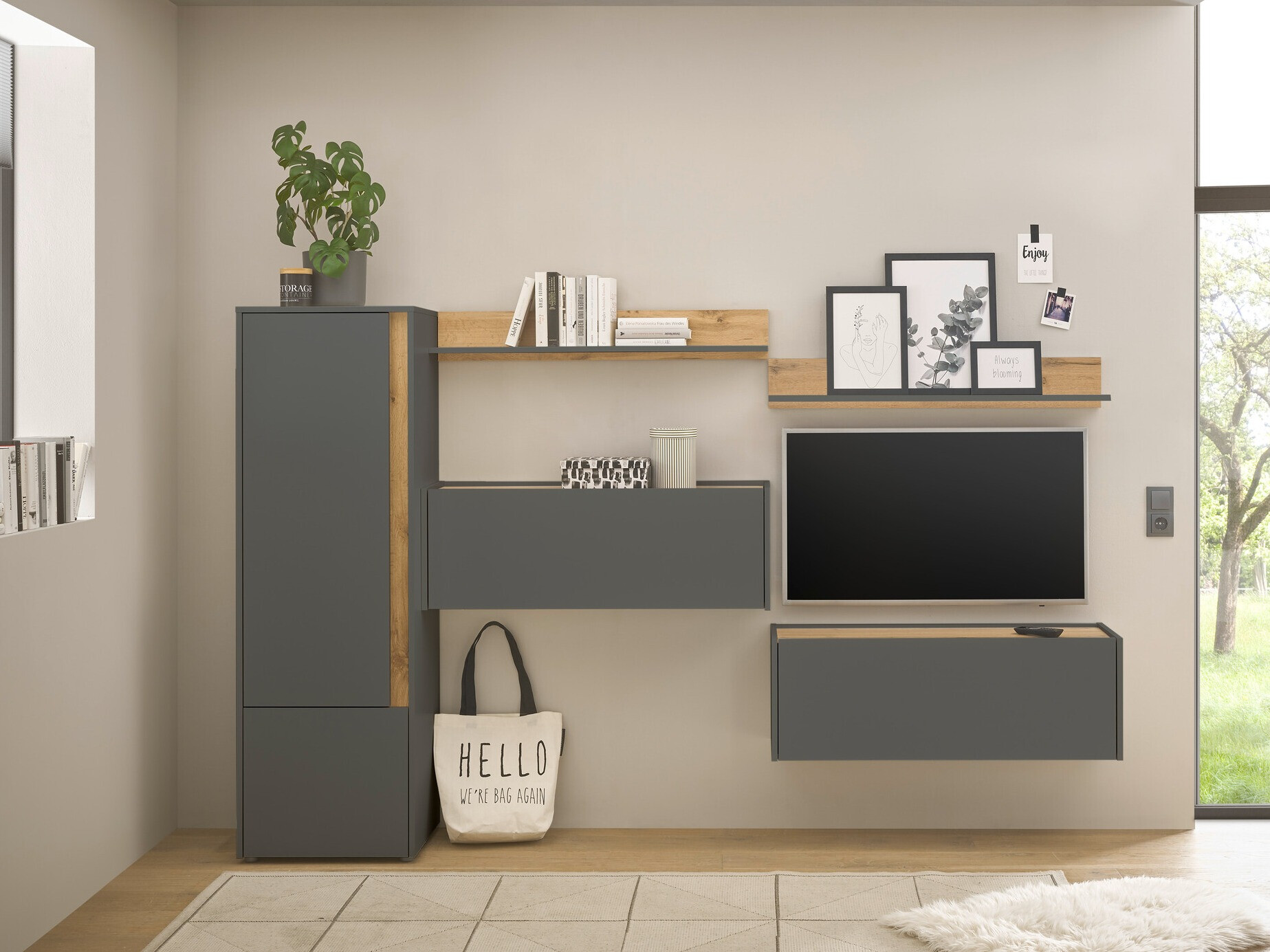 Комплект за хол Elbsori 138 (Антрацит + Дъб уотан)