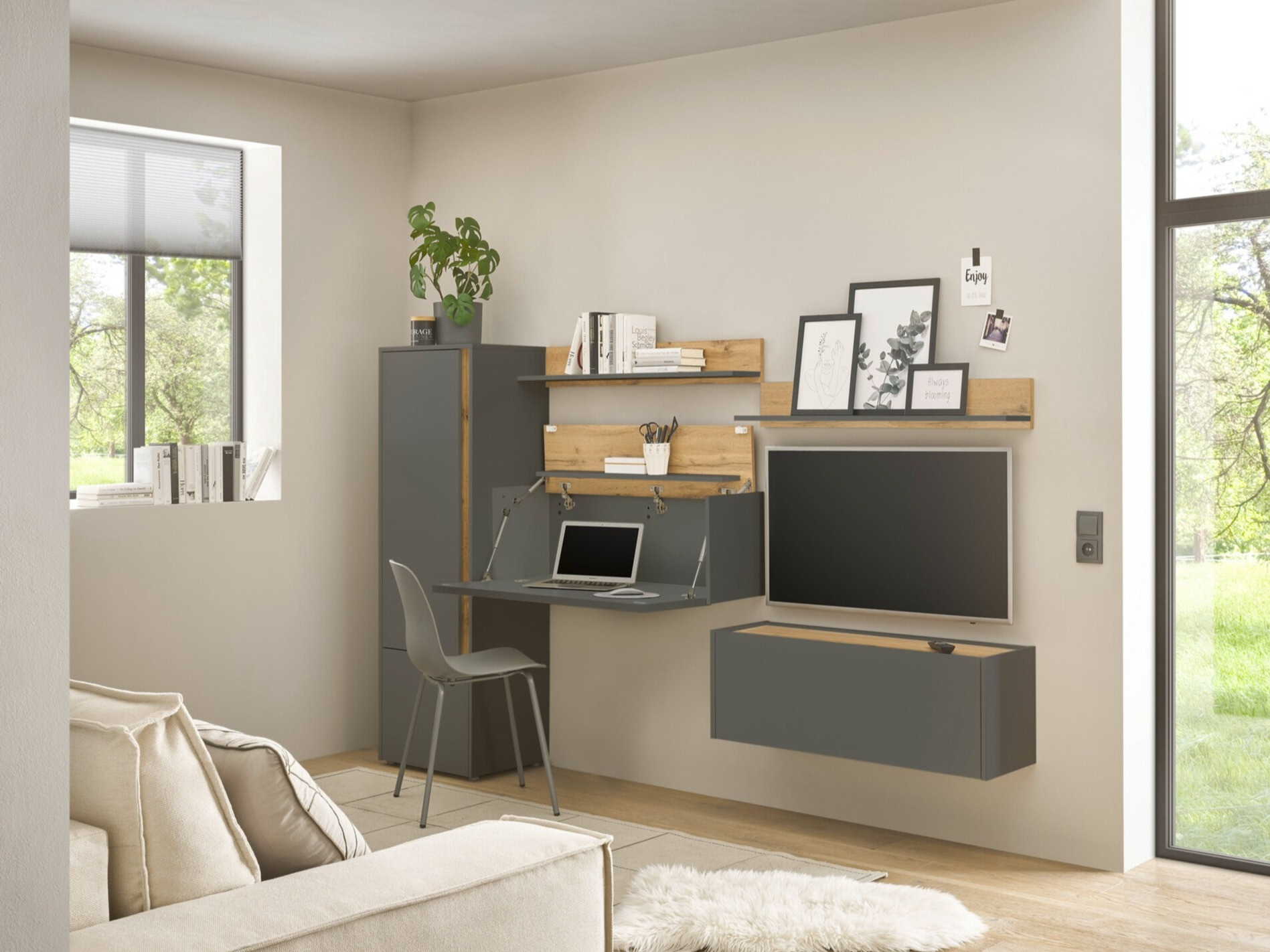 Комплект за хол Elbsori 138 (Антрацит + Дъб уотан)