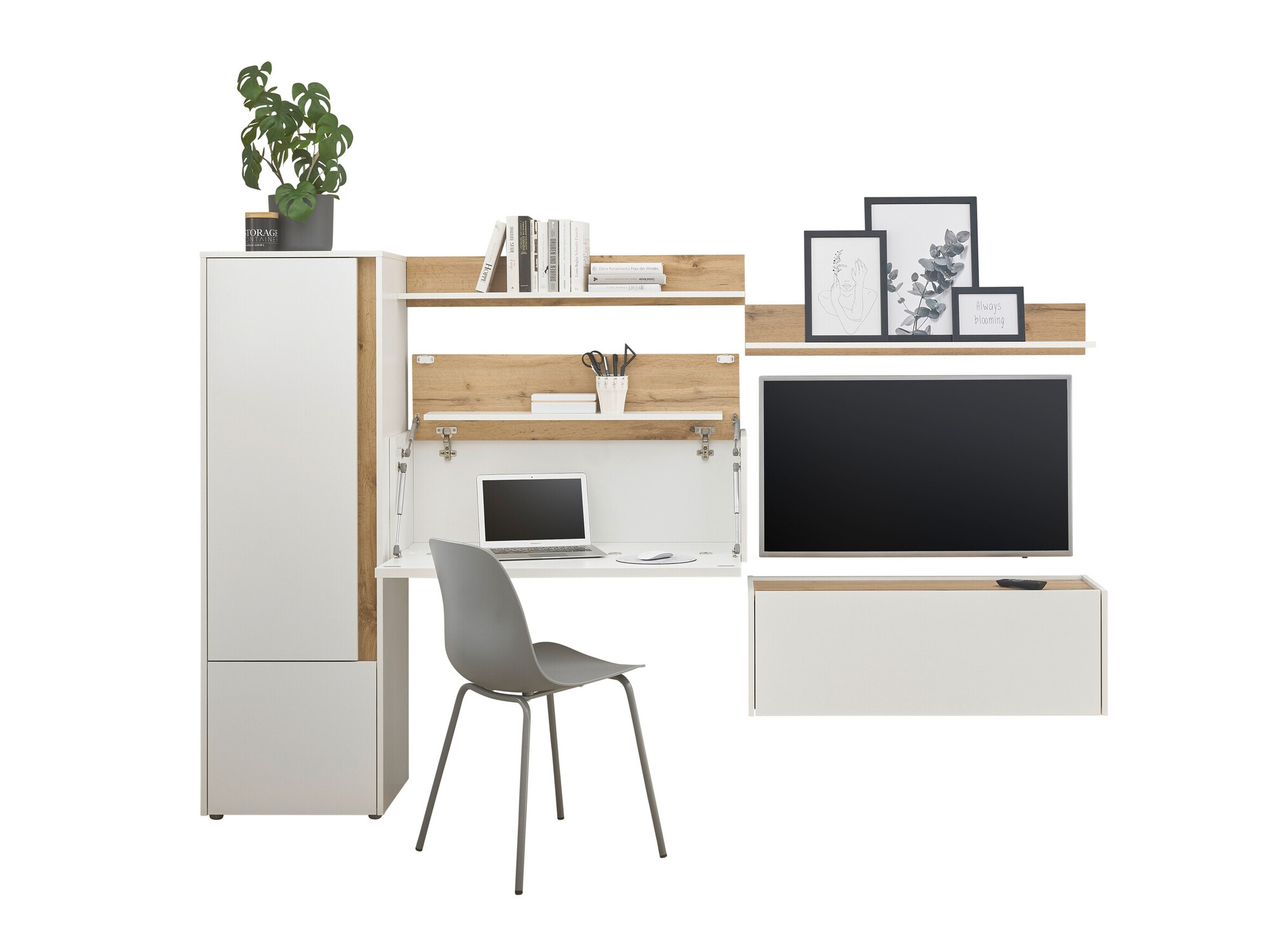 Комплект за хол Elbsori 138 (Бял + Дъб уотан)