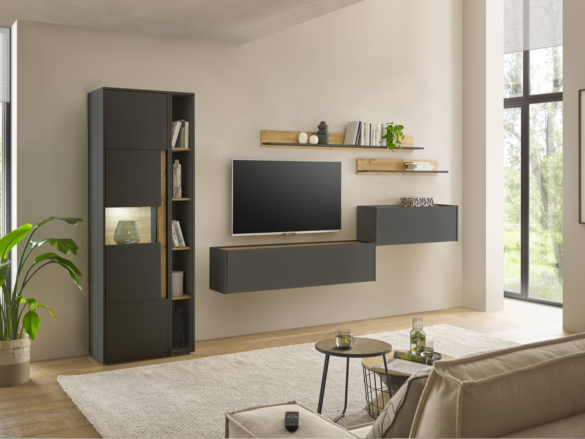 Комплект за хол Elbsori 140 (Антрацит + Дъб уотан)